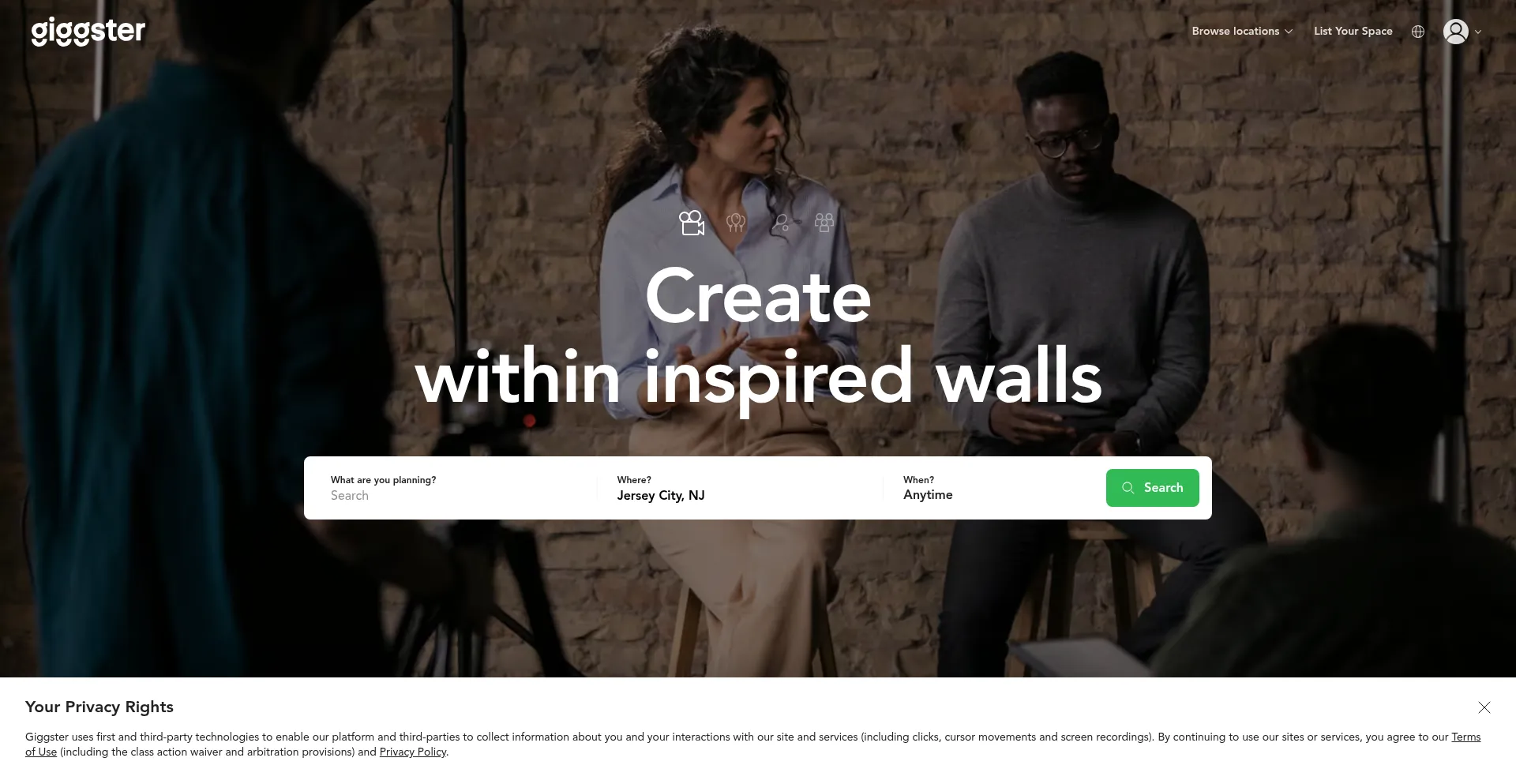 Website screenshot of Giggster.com