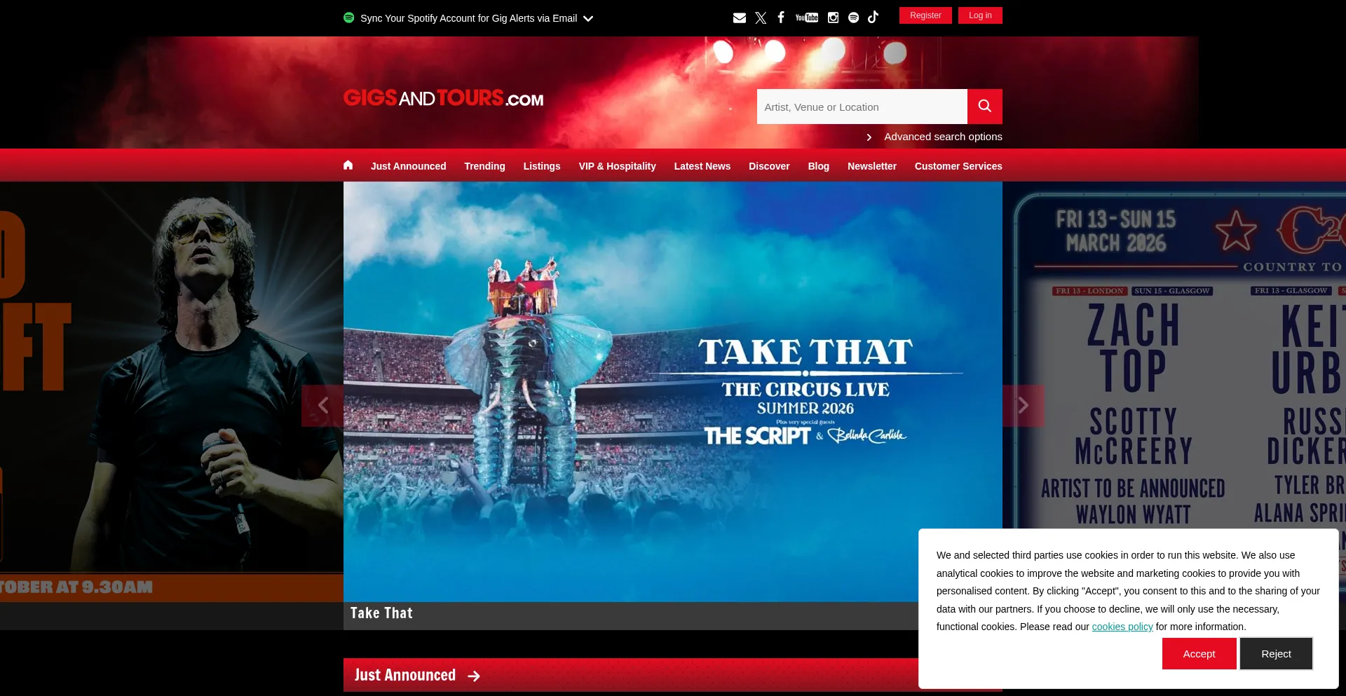 Gigsandtours.com Screenshot