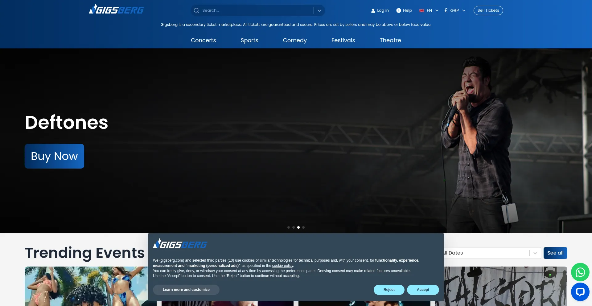 Website screenshot of Gigsberg.co.uk