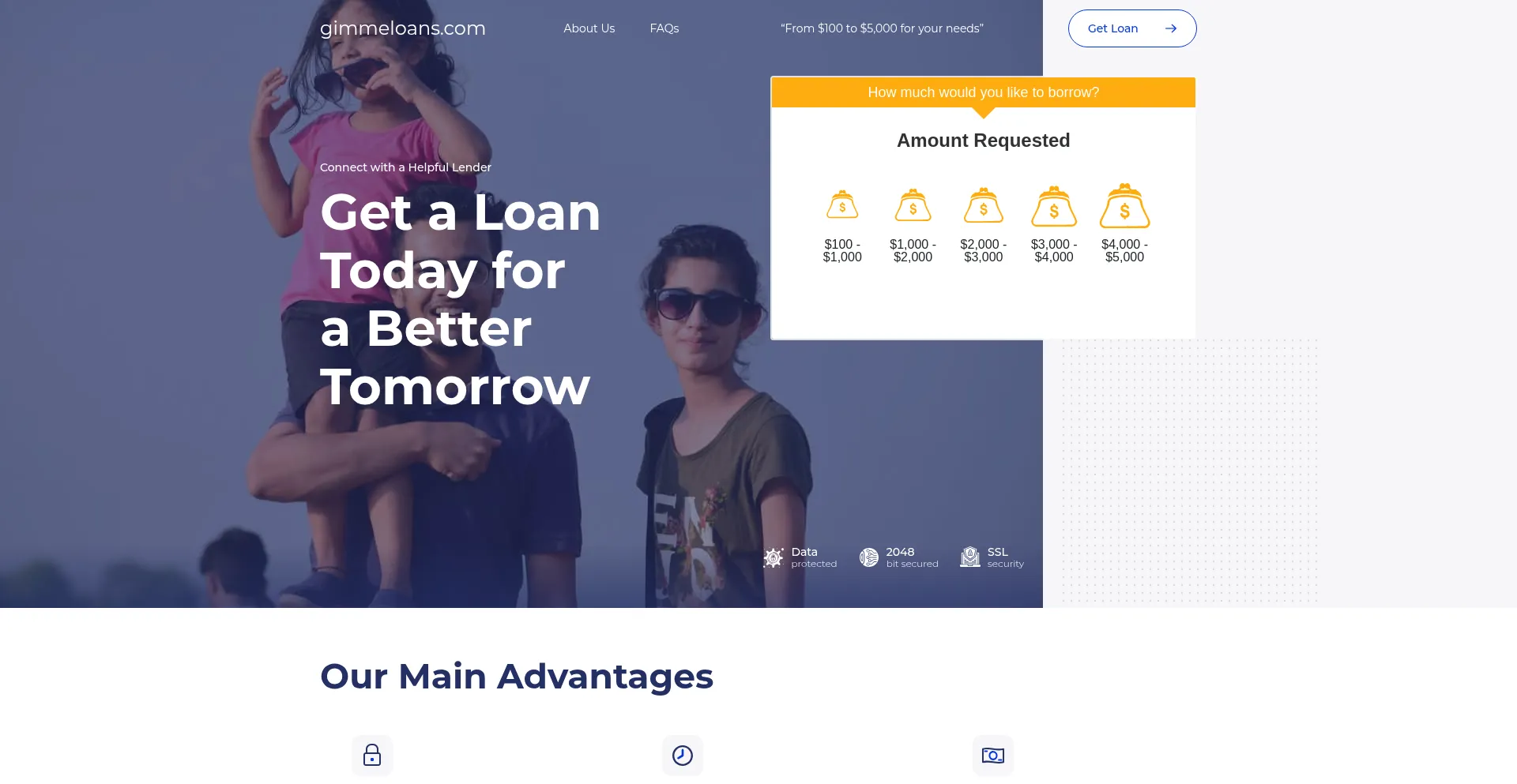 Website screenshot of Gimmeloans.com