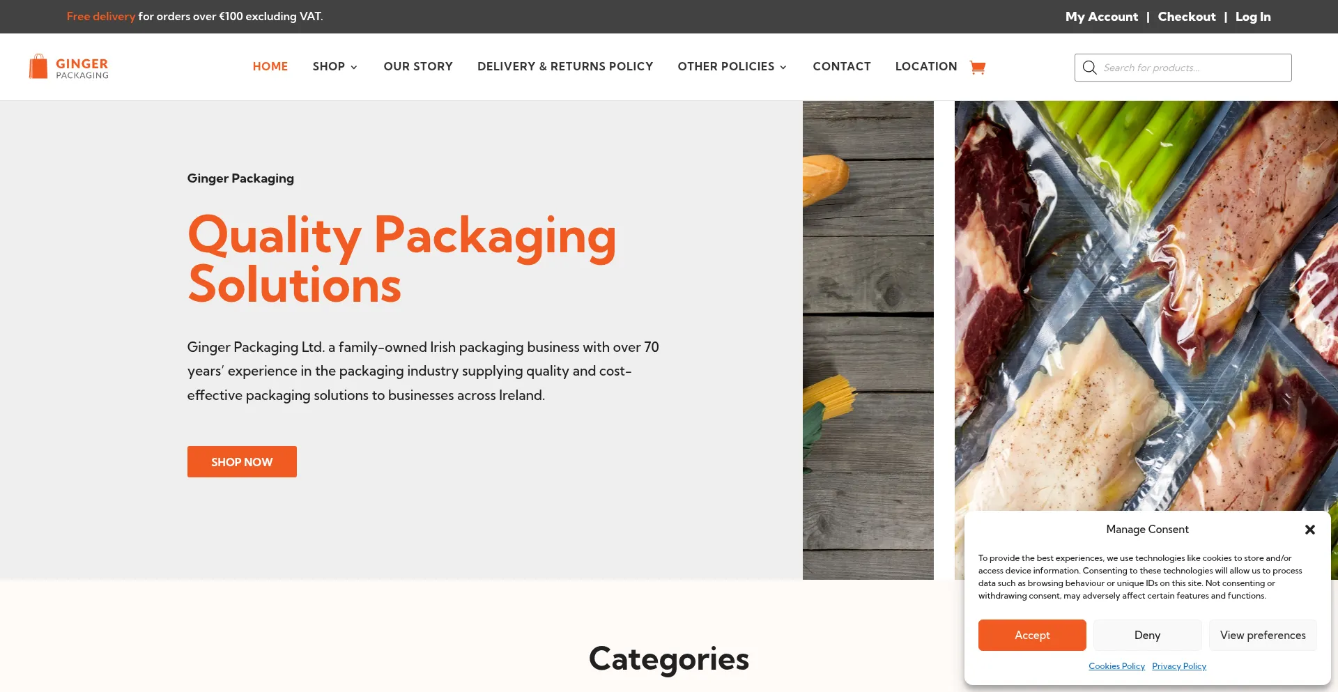 Website screenshot of Gingerpack.ie