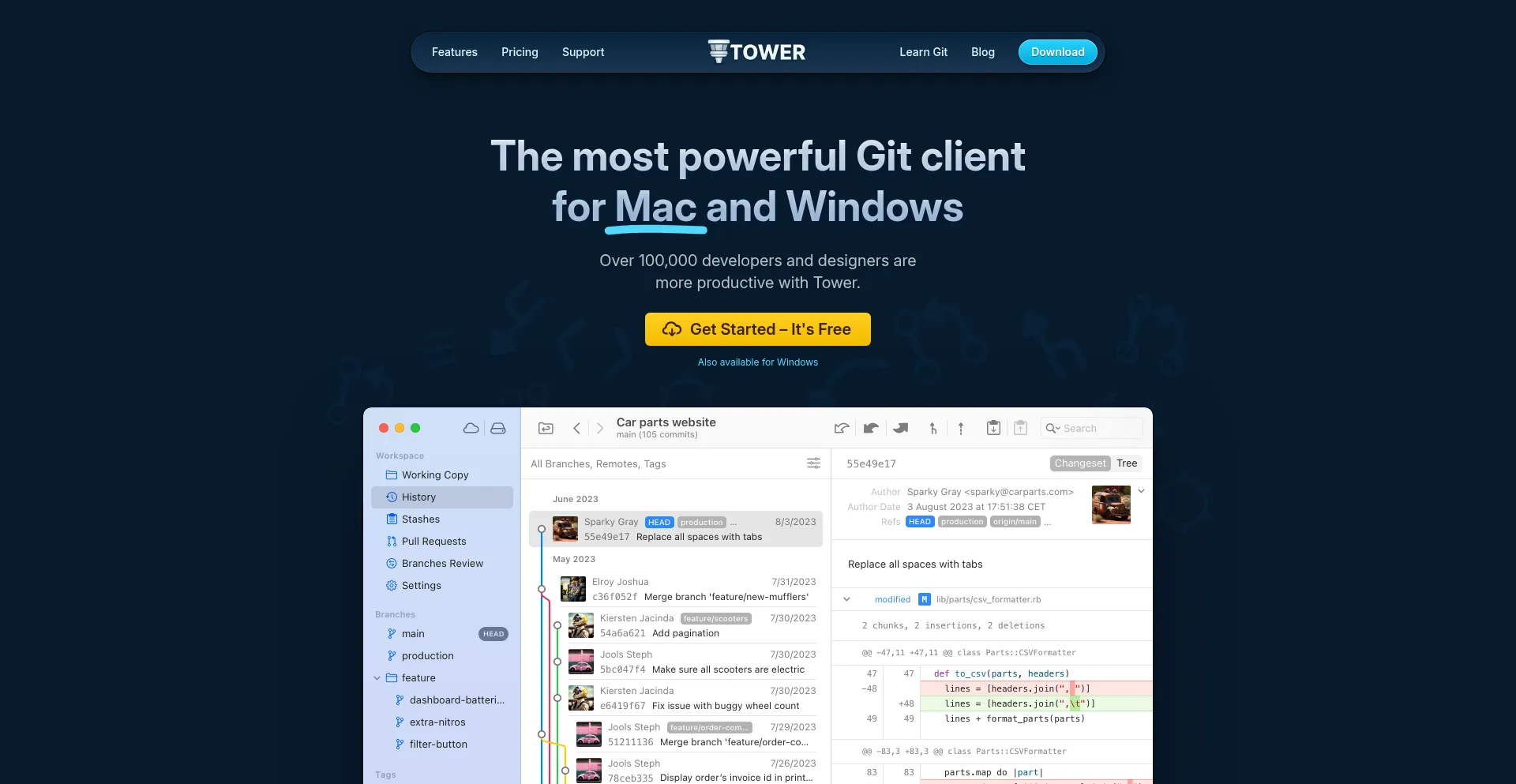 Website screenshot of Git-tower.com