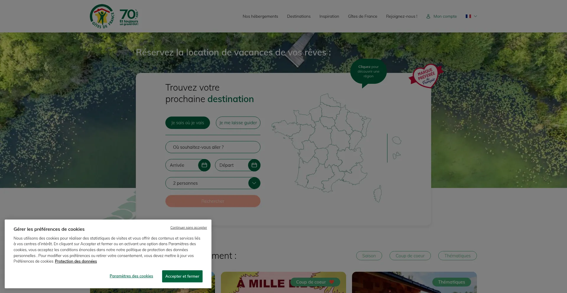 Website screenshot of Gites-de-france.com