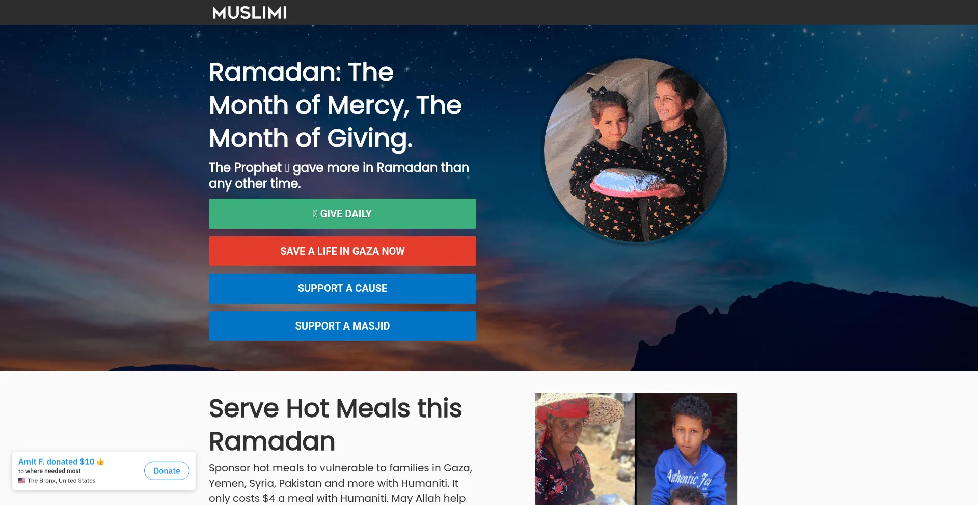 Website screenshot of Give.muslimi.com