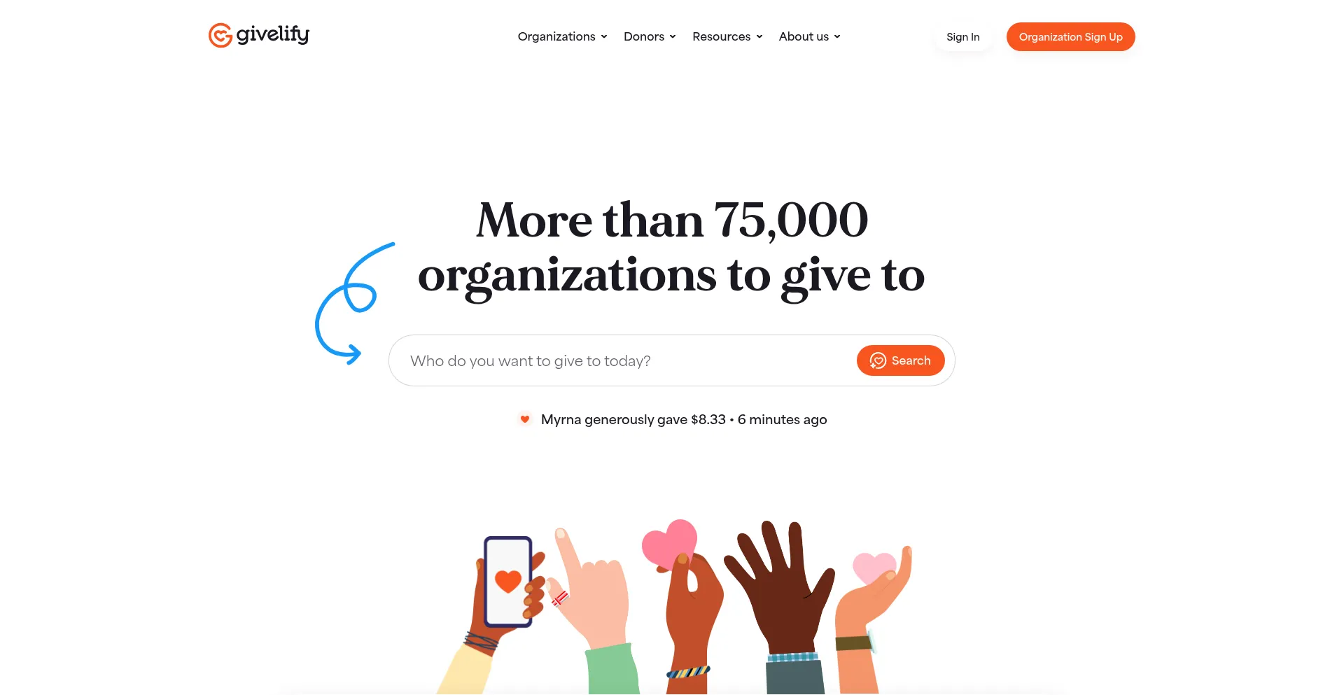 Website screenshot of Givelify.com