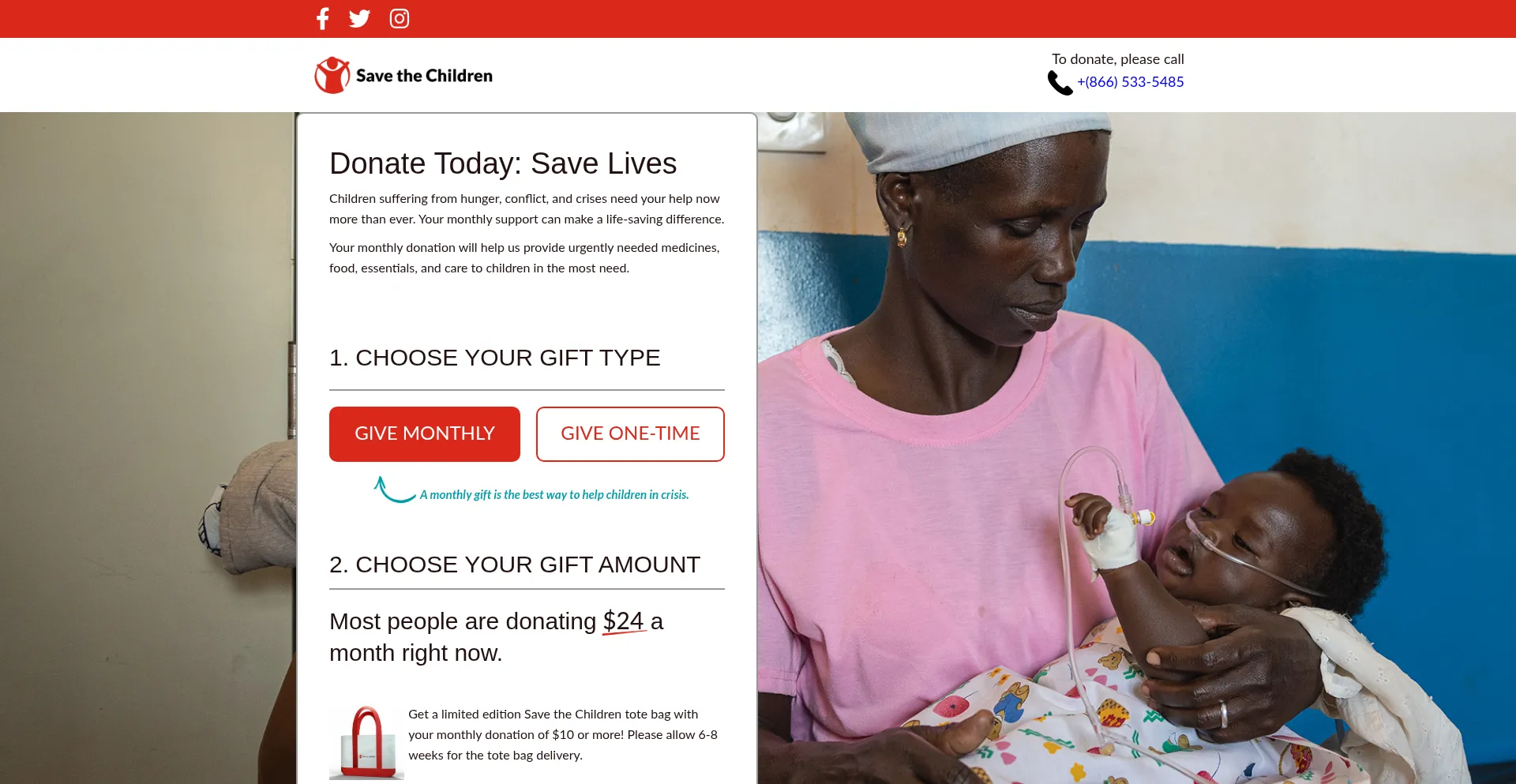 Website screenshot of Givetosave.ca