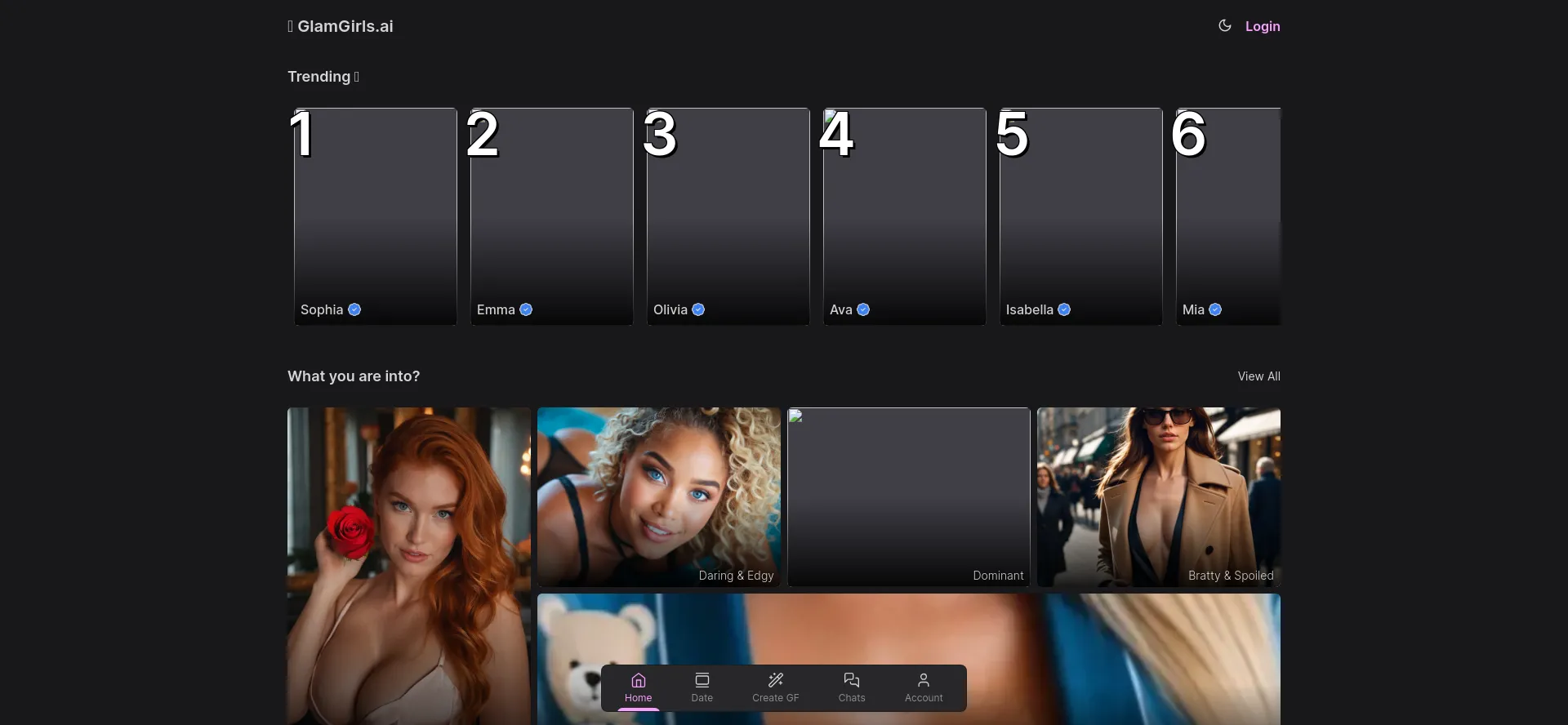 Website screenshot of Glamgirls.ai