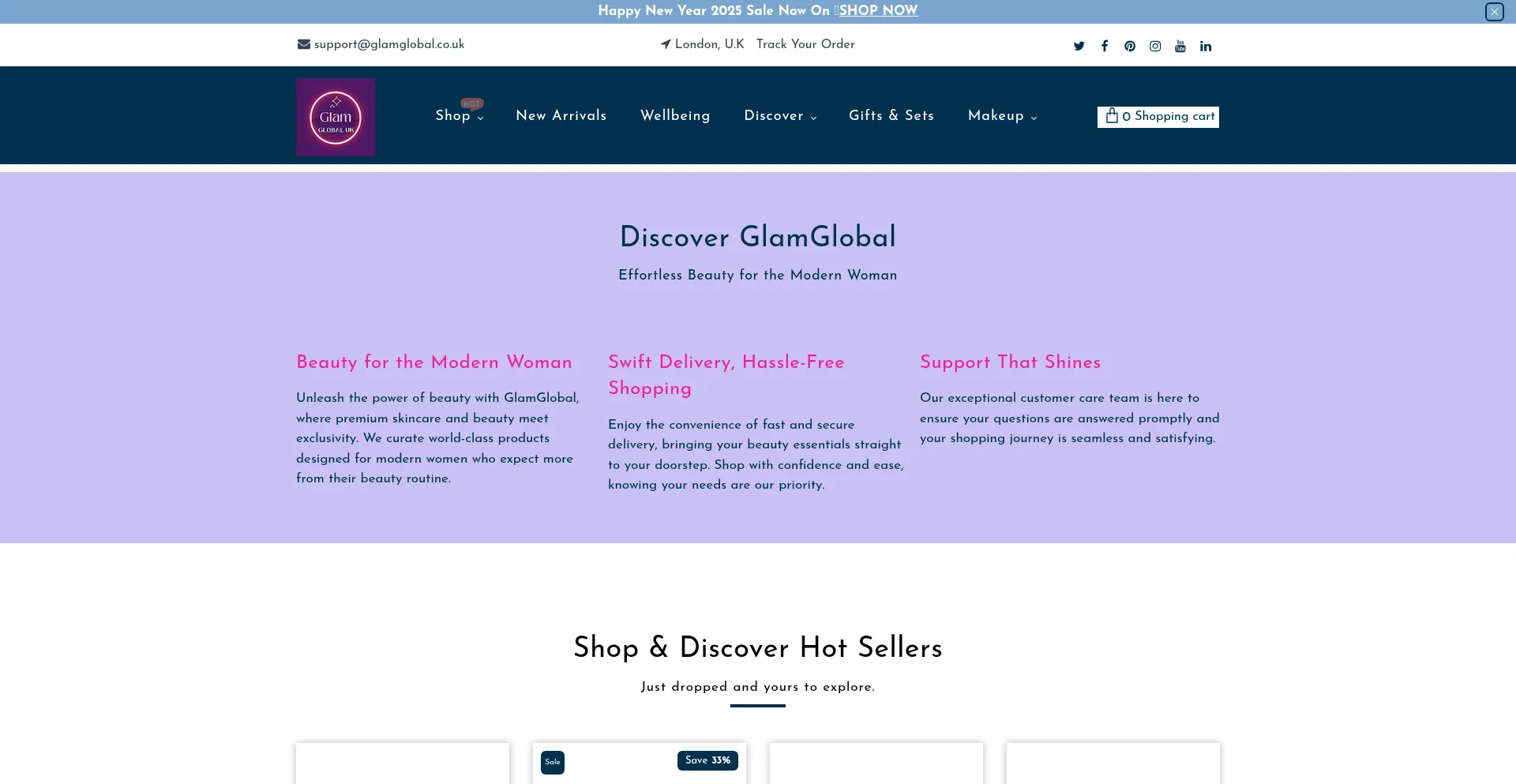 Website screenshot of Glamglobal.co.uk