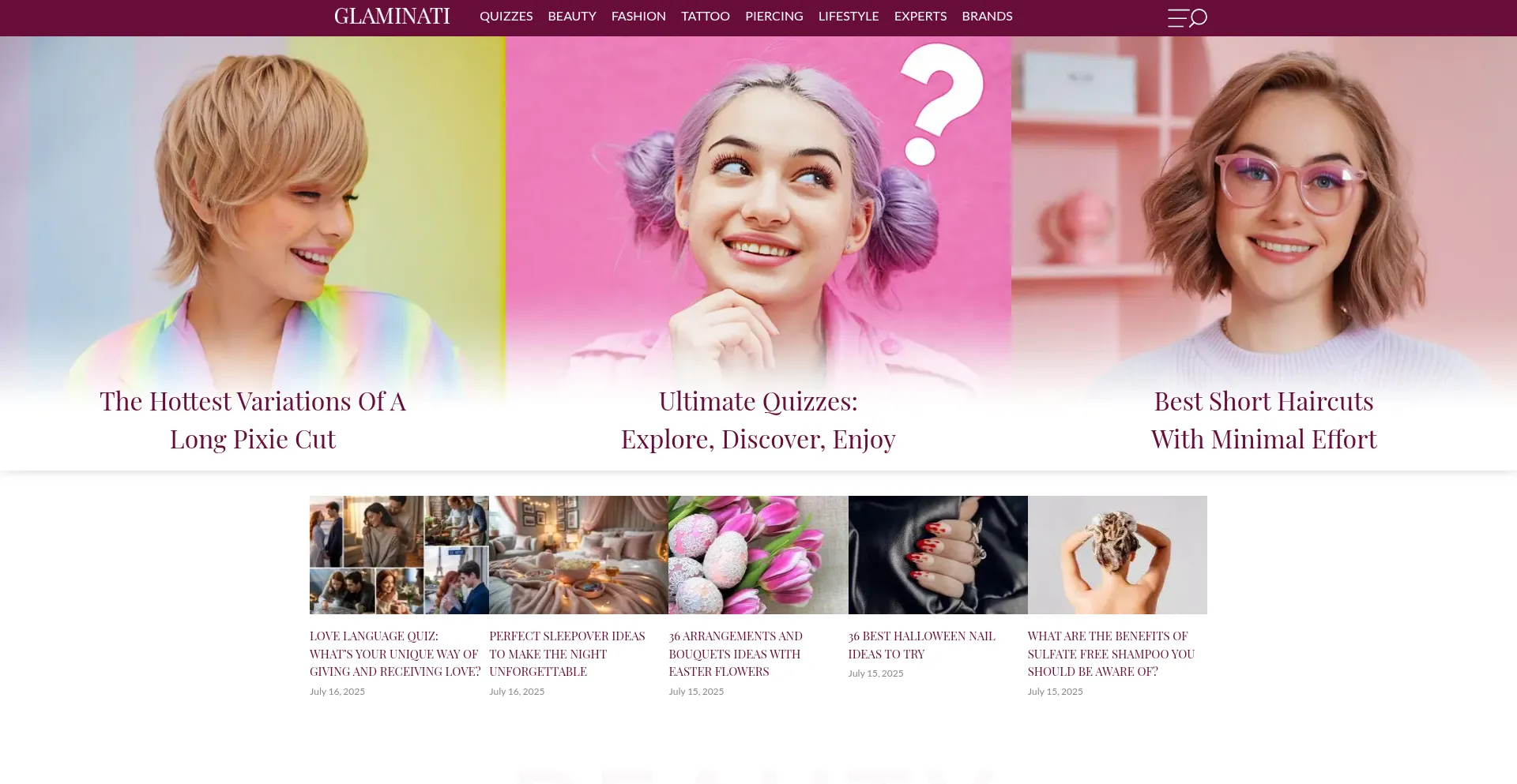 Website screenshot of Glaminati.com