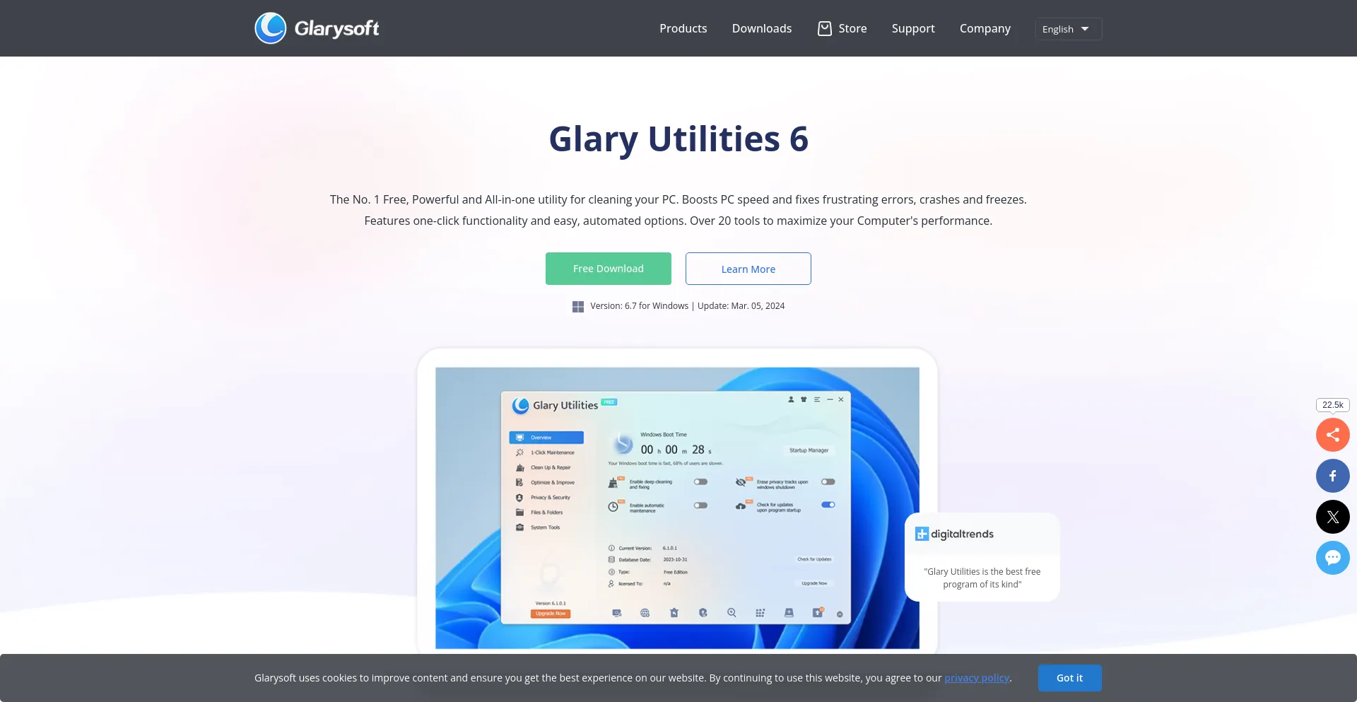 Website screenshot of Glarysoft.com