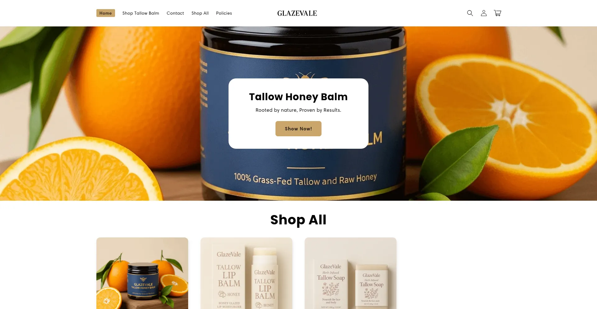 Website screenshot of Glazevale.com