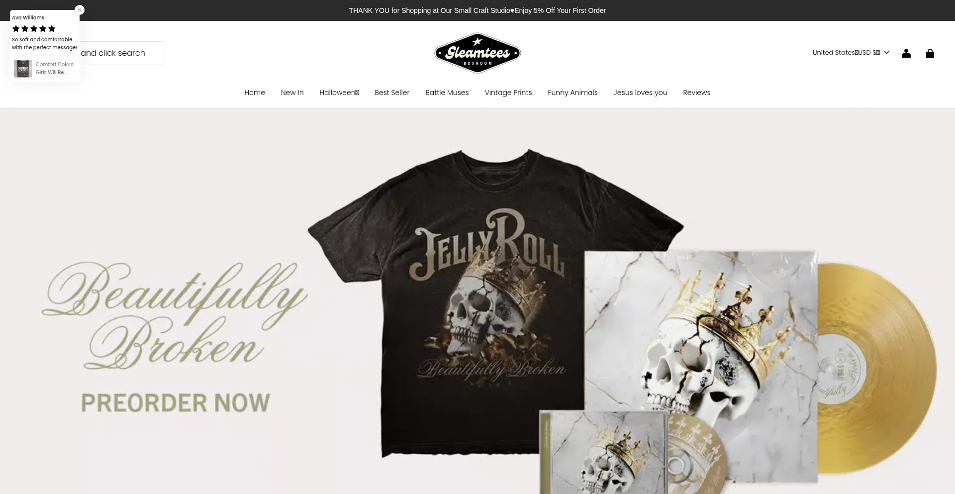 Website screenshot of Gleamtees.com