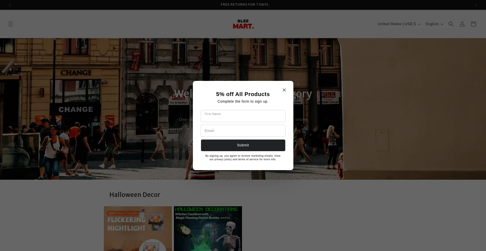 Website screenshot of Gleemart.online