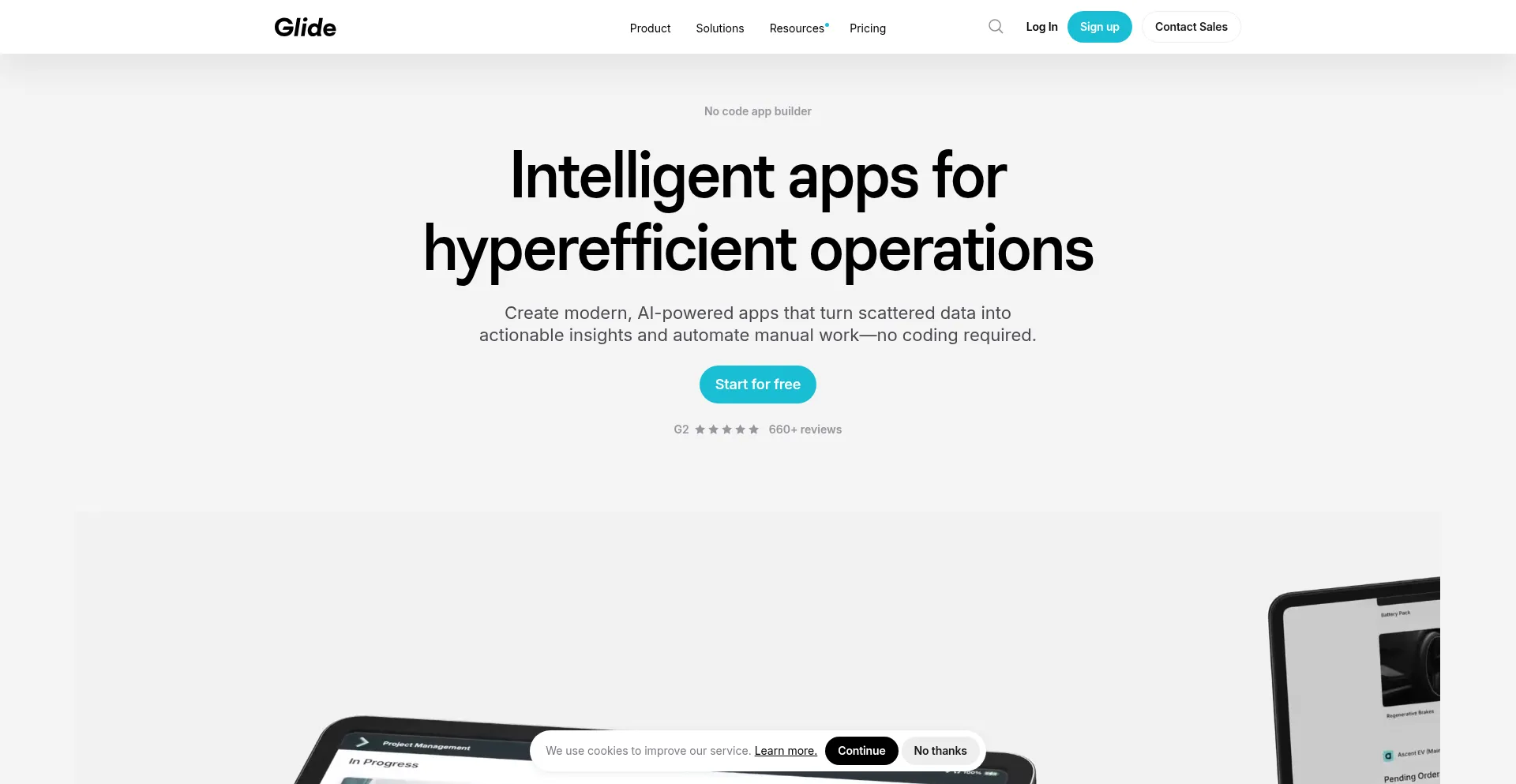 Website screenshot of Glideapps.com