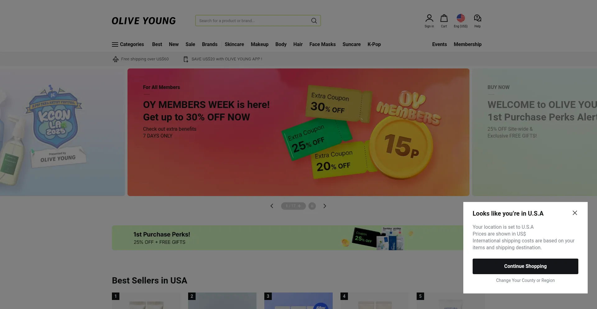 Website screenshot of Global.oliveyoung.com