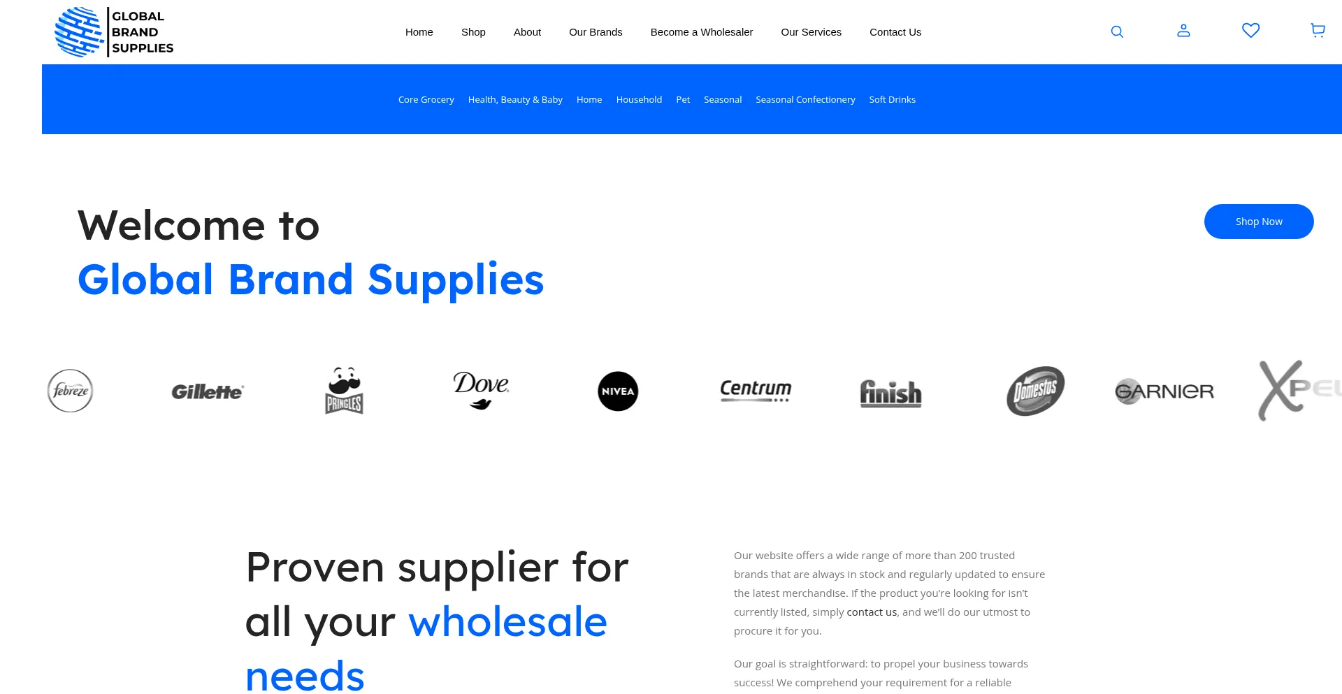 Website screenshot of Globalbrandsupplies.com