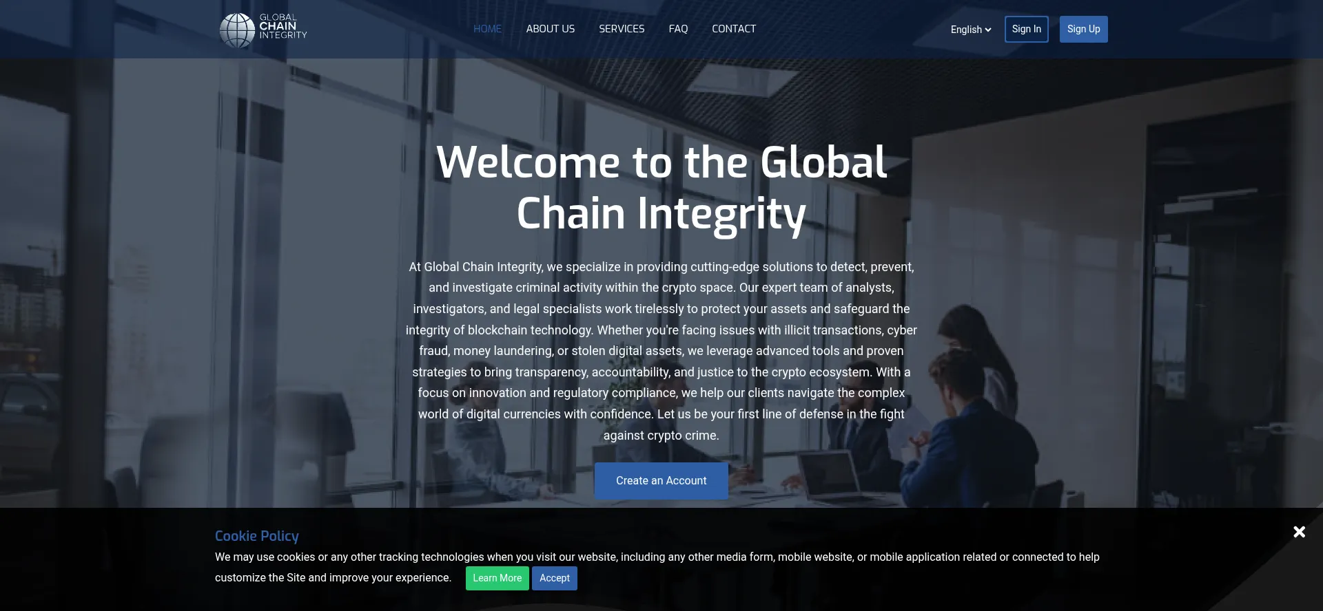 Website screenshot of Globalchainintegrity.com