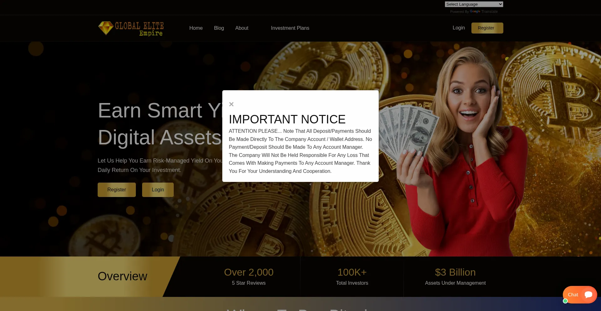 Website screenshot of Globaleliteempire.live
