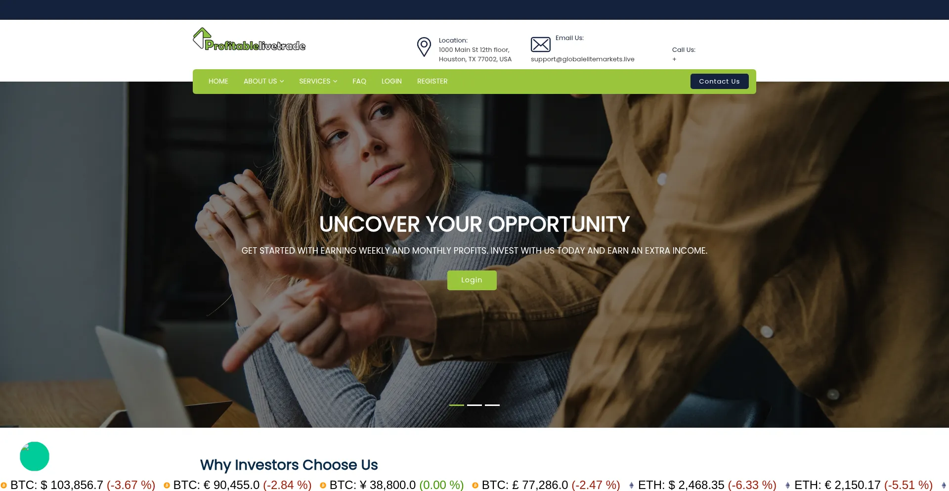 Website screenshot of Globalelitemarkets.live