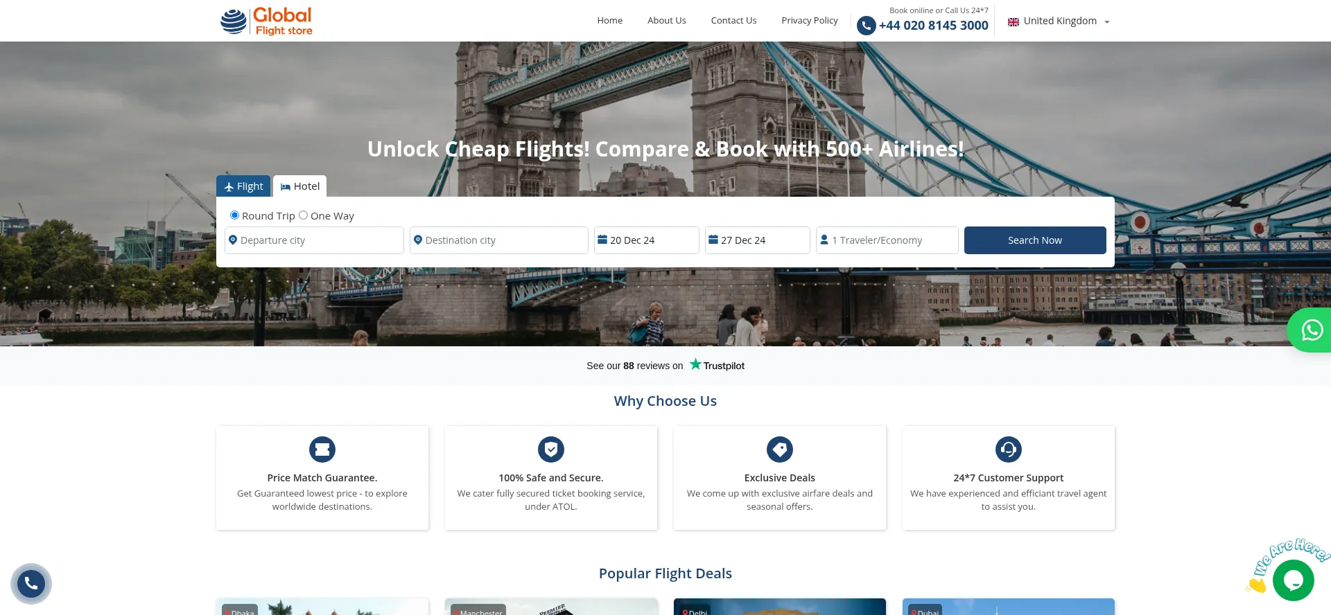 Website screenshot of Globalflightstore.com