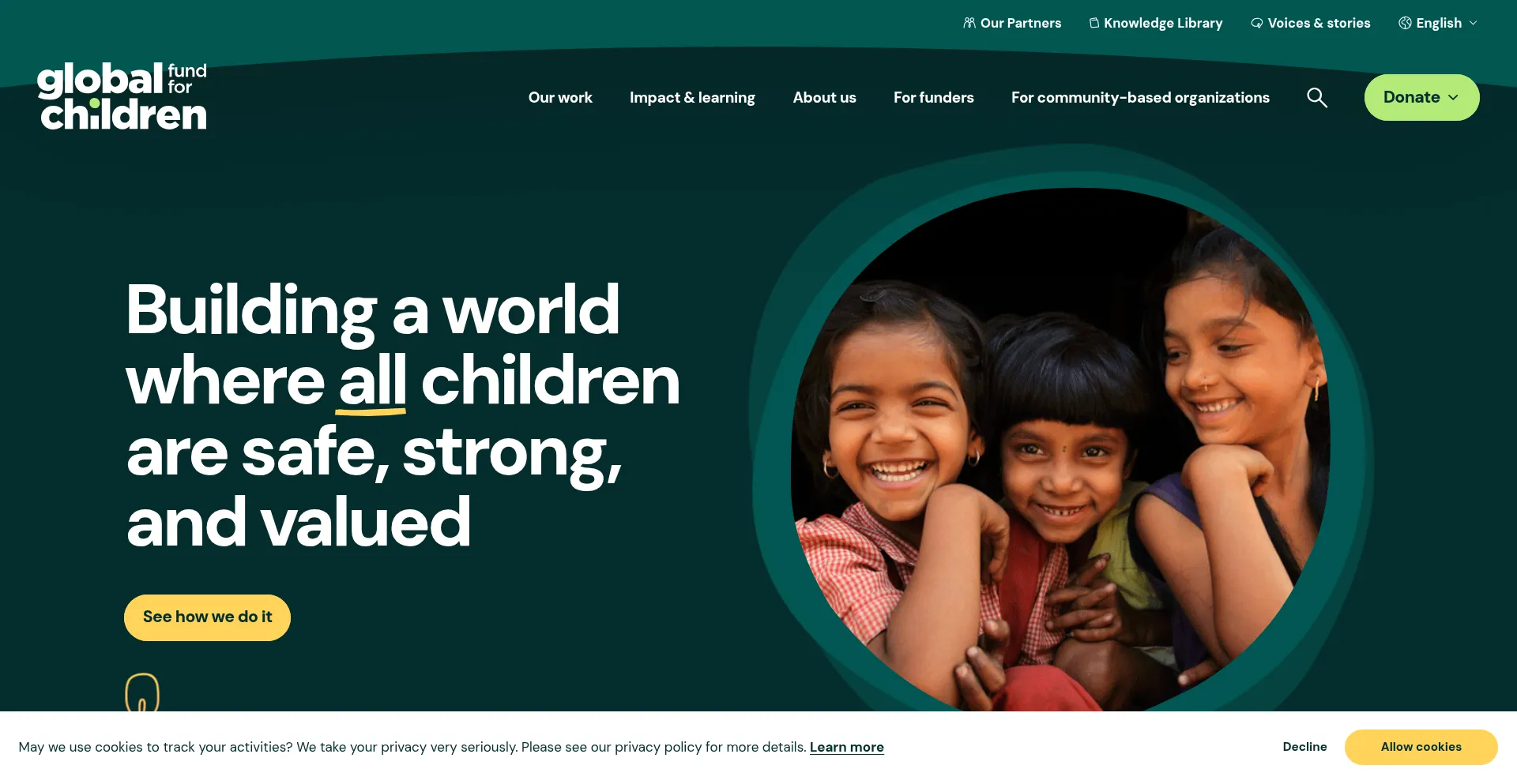 Website screenshot of Globalfundforchildren.org