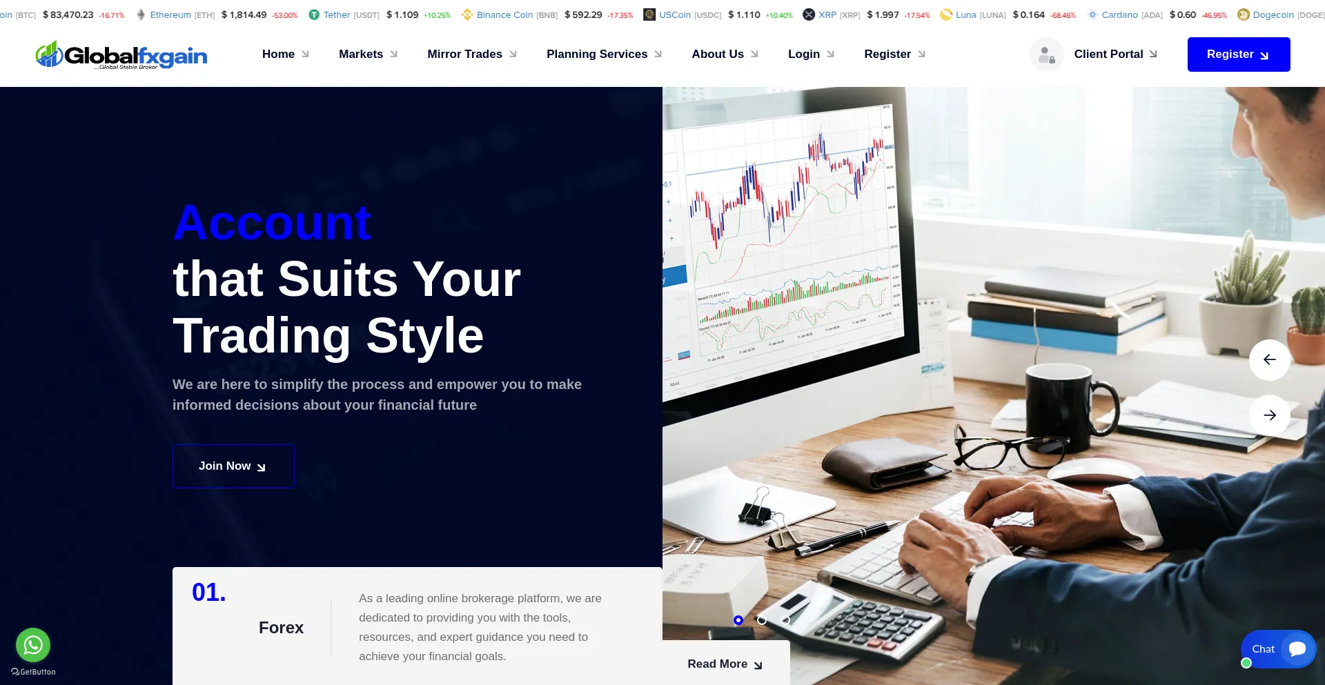 Website screenshot of Globalfxgain.com