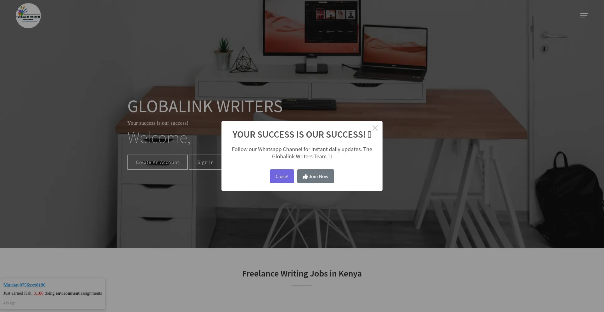 Globalinkwriters.com Screenshot