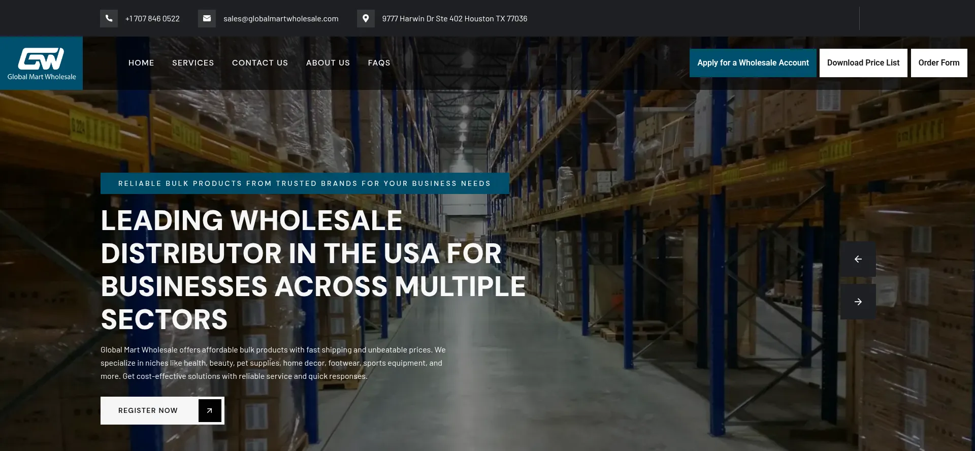Website screenshot of Globalmartwholesale.com