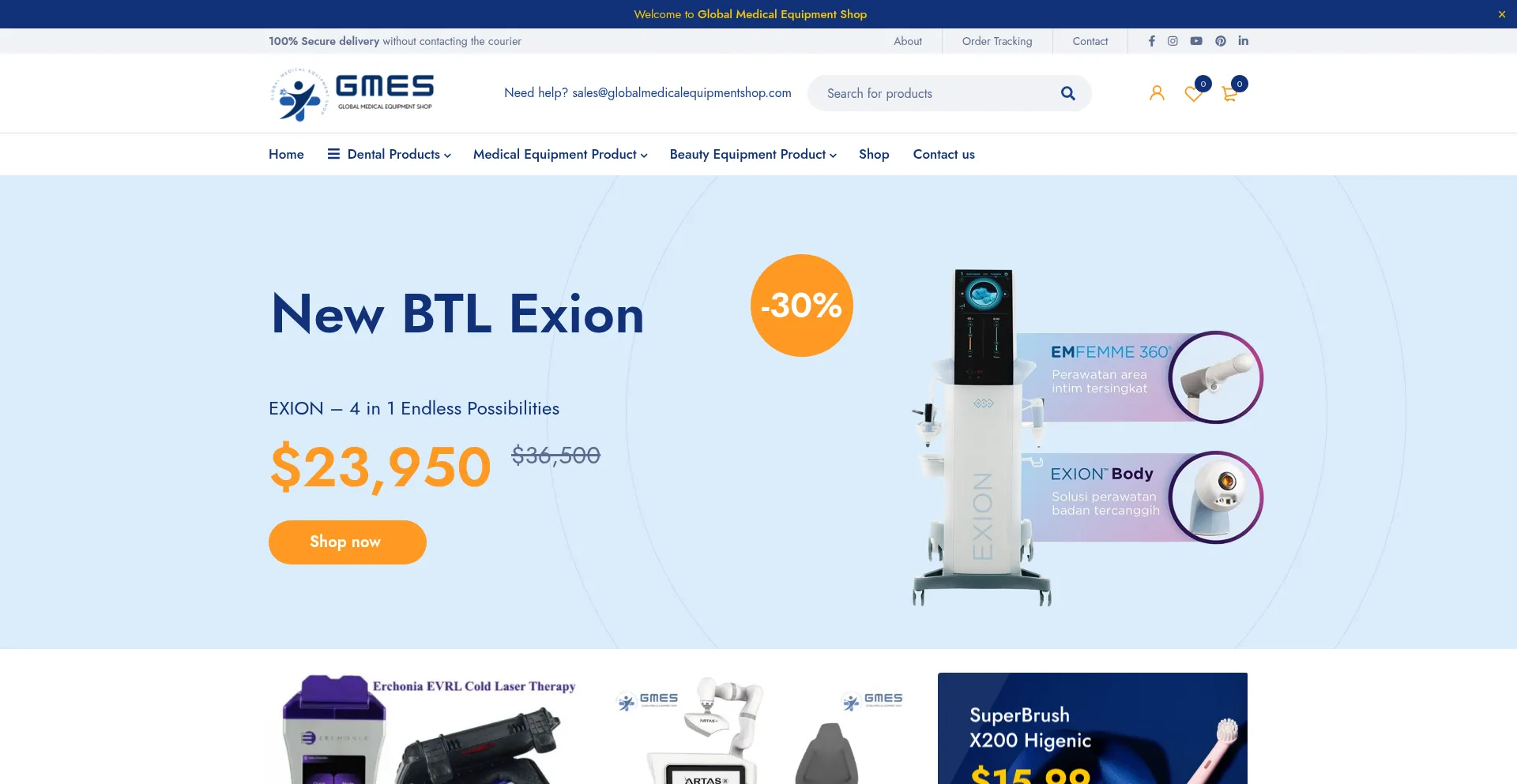 Website screenshot of Globalmedicalequipmentshop.com