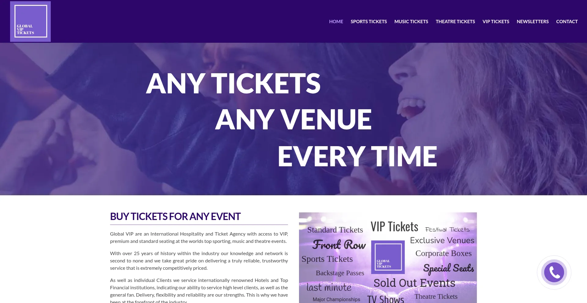 Website screenshot of Globalviptickets.com