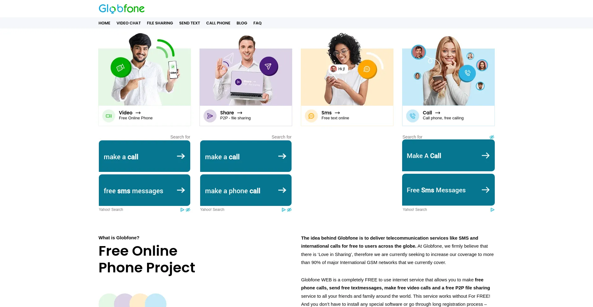 Website screenshot of Globfone.com