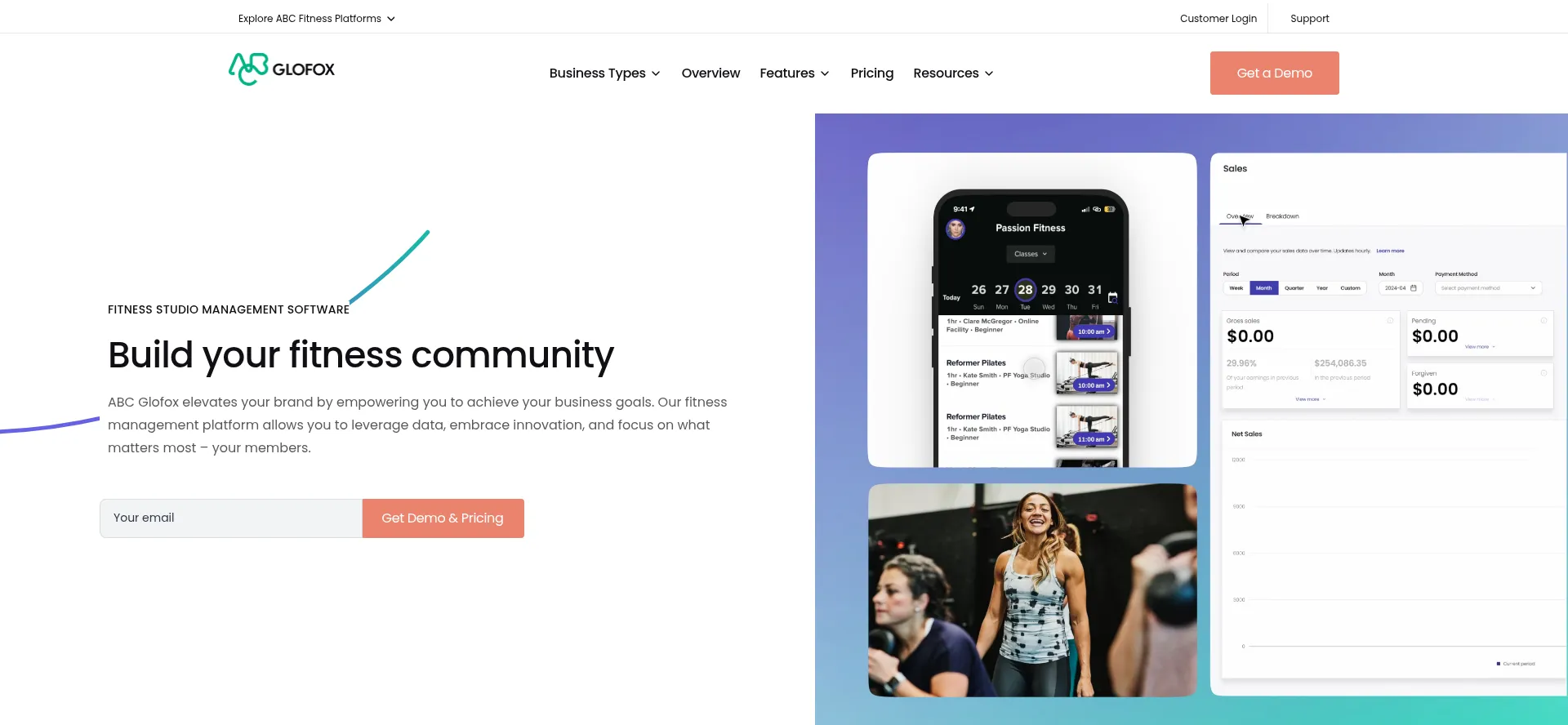 Website screenshot of Glofox.com
