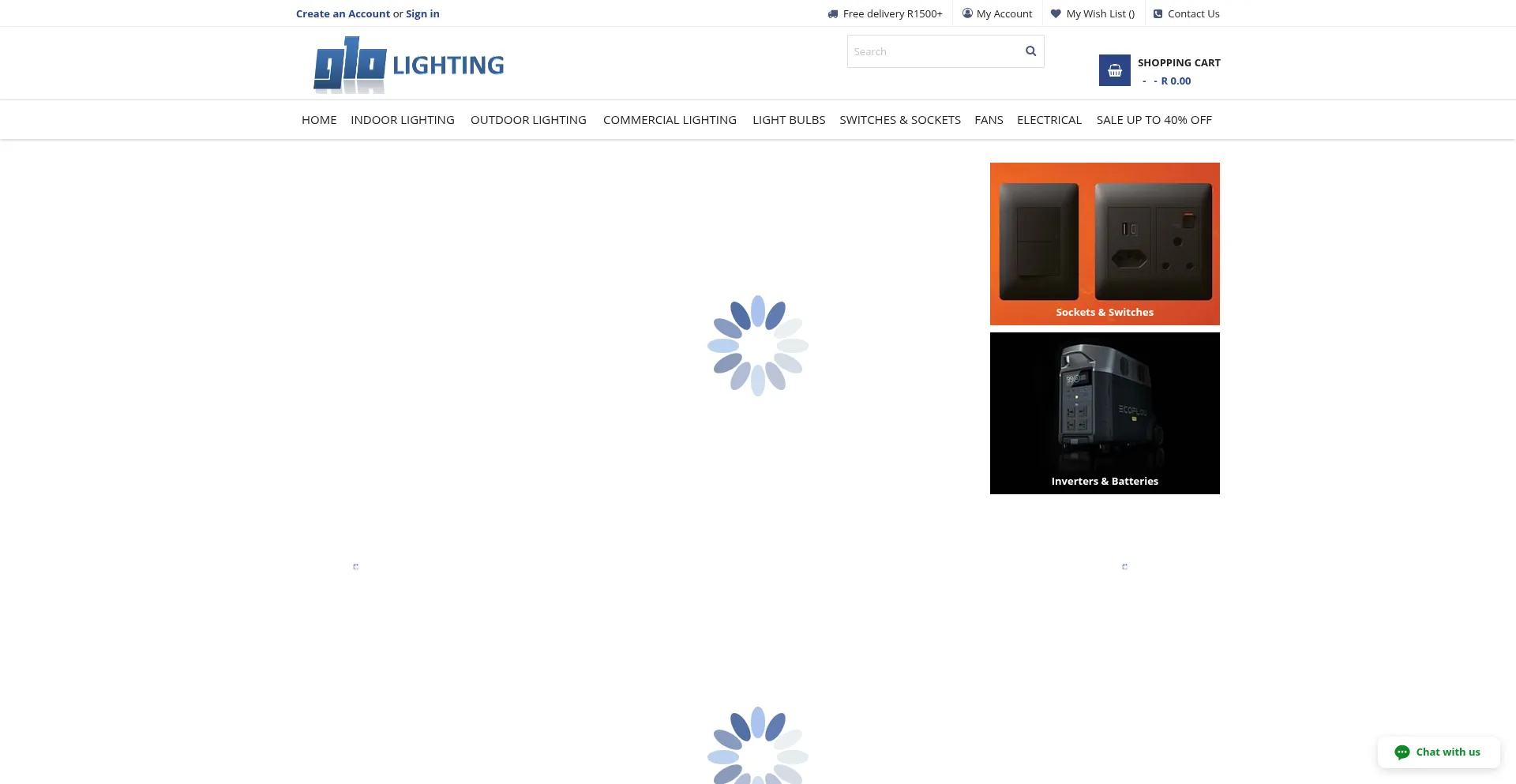 Website screenshot of Glolighting.co.za