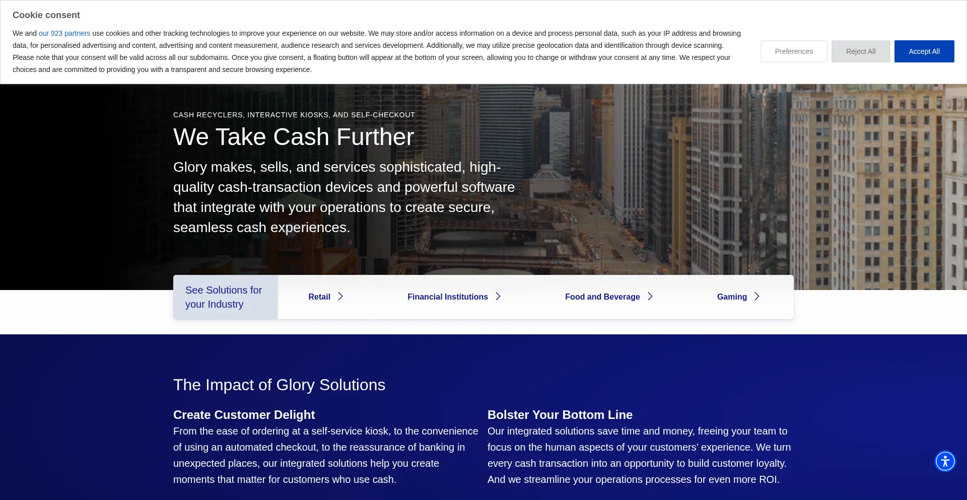 Website screenshot of Glory-global.com