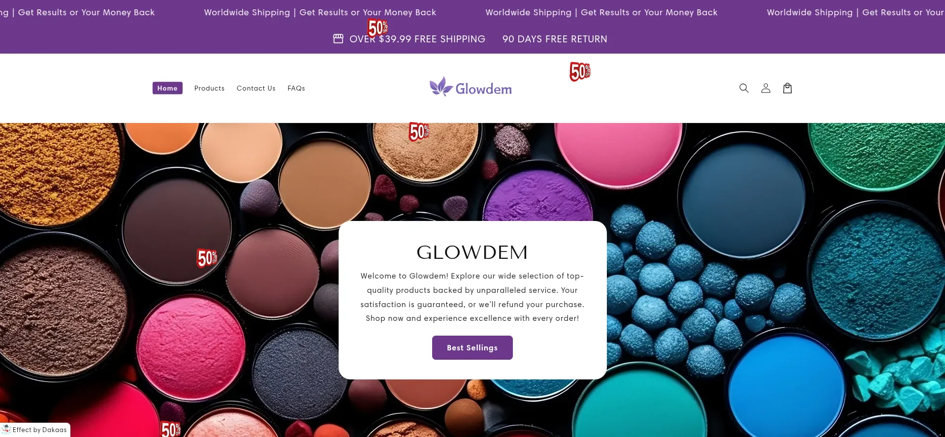 Website screenshot of Glowdem.com