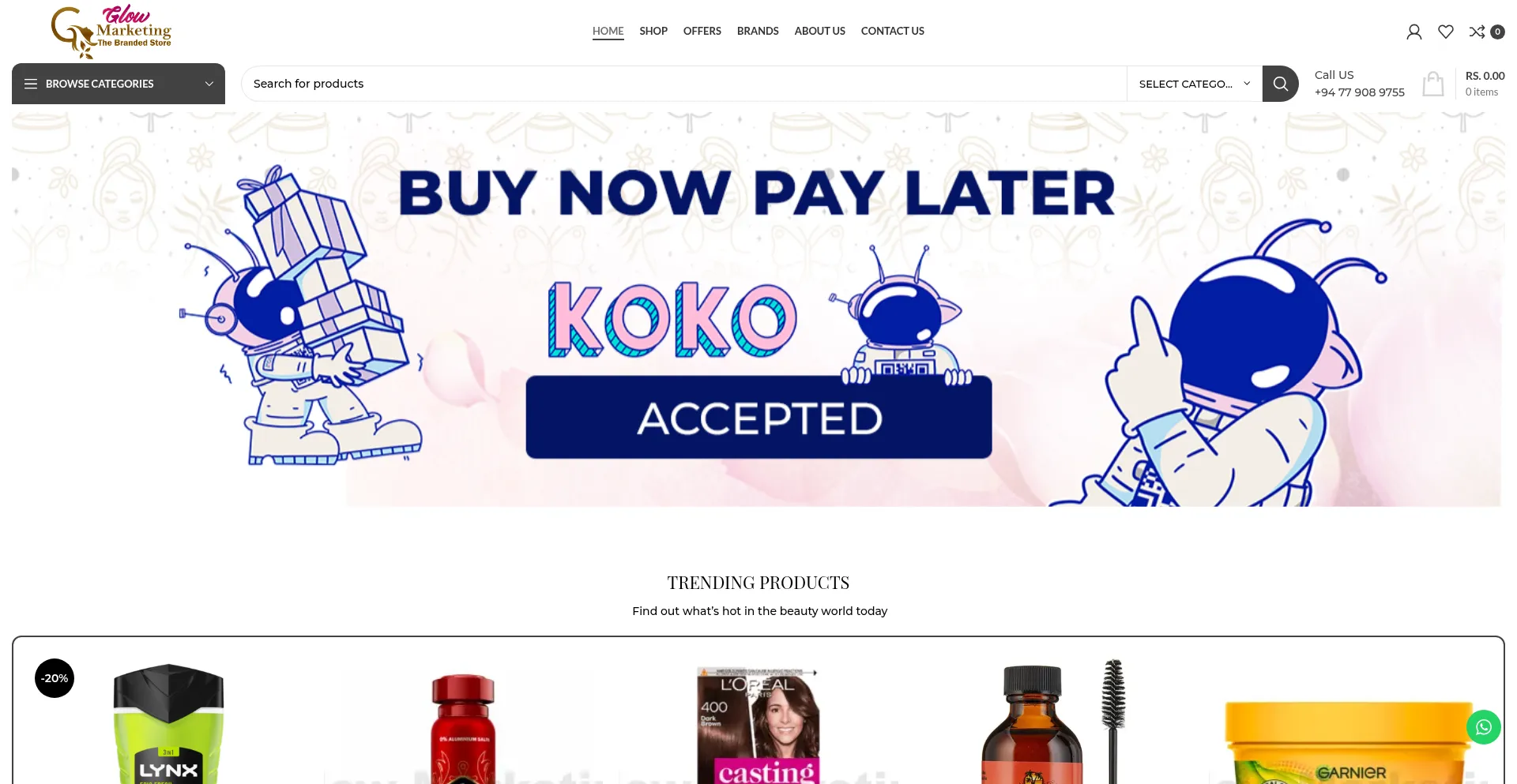 Website screenshot of Glowmarketing.lk