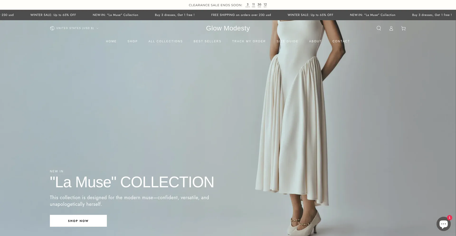 Website screenshot of Glowmodesty.com