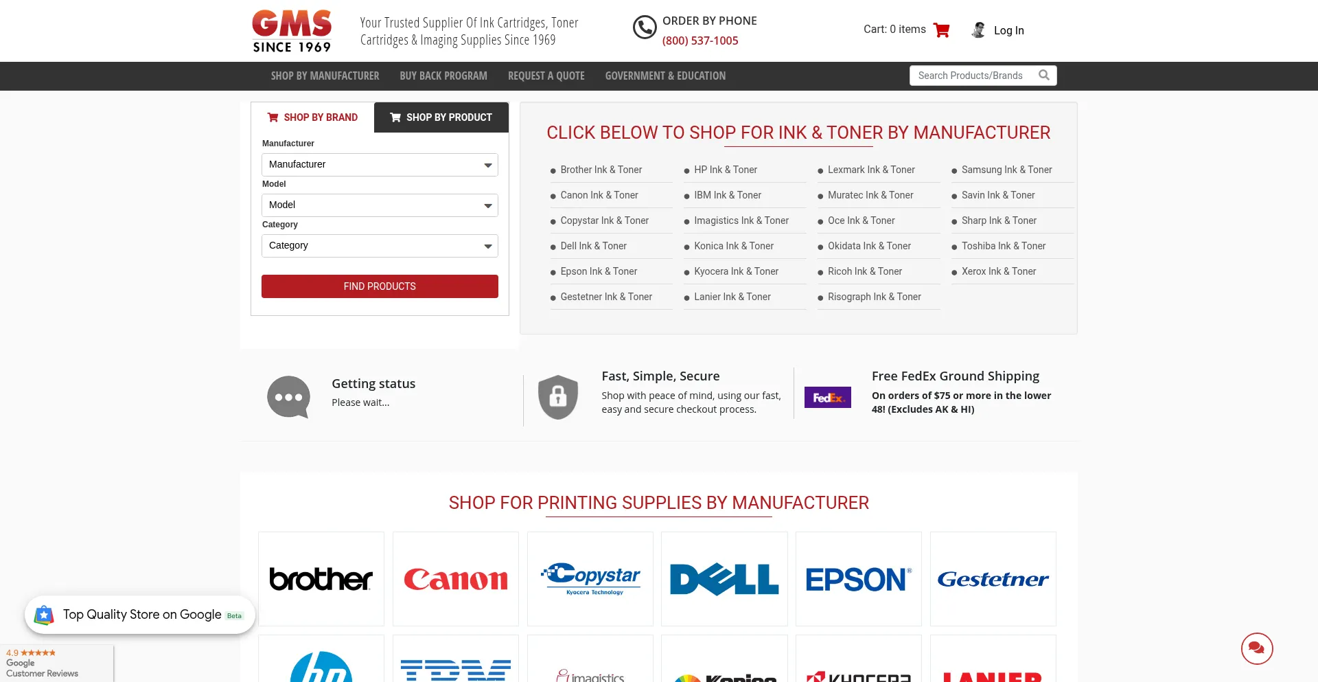 Website screenshot of Gmsupplies.com