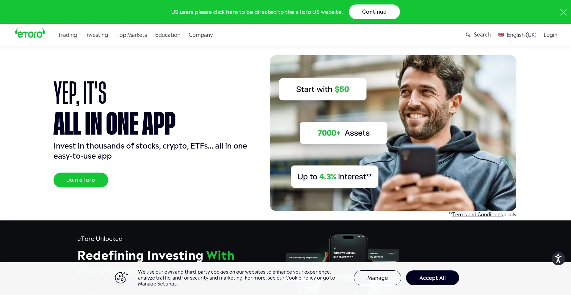 Website screenshot of Go.etoro.com