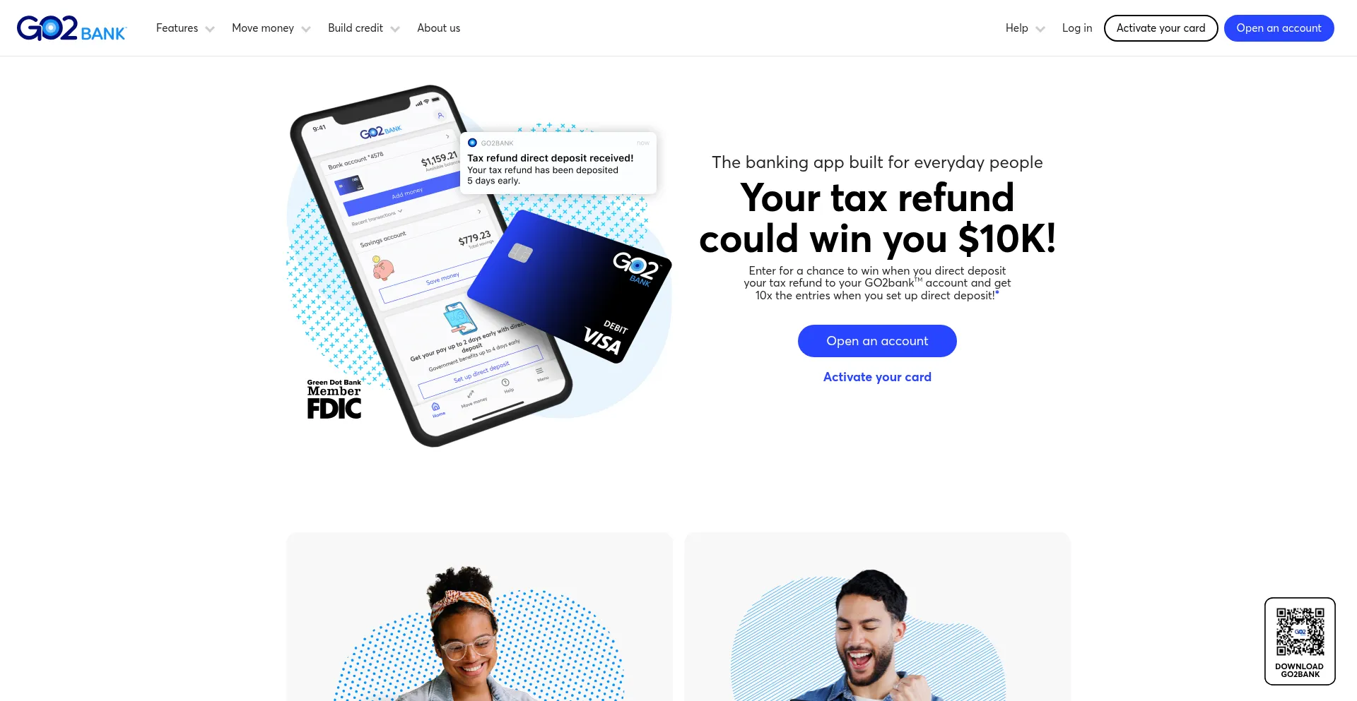 Website screenshot of Go2bank.com