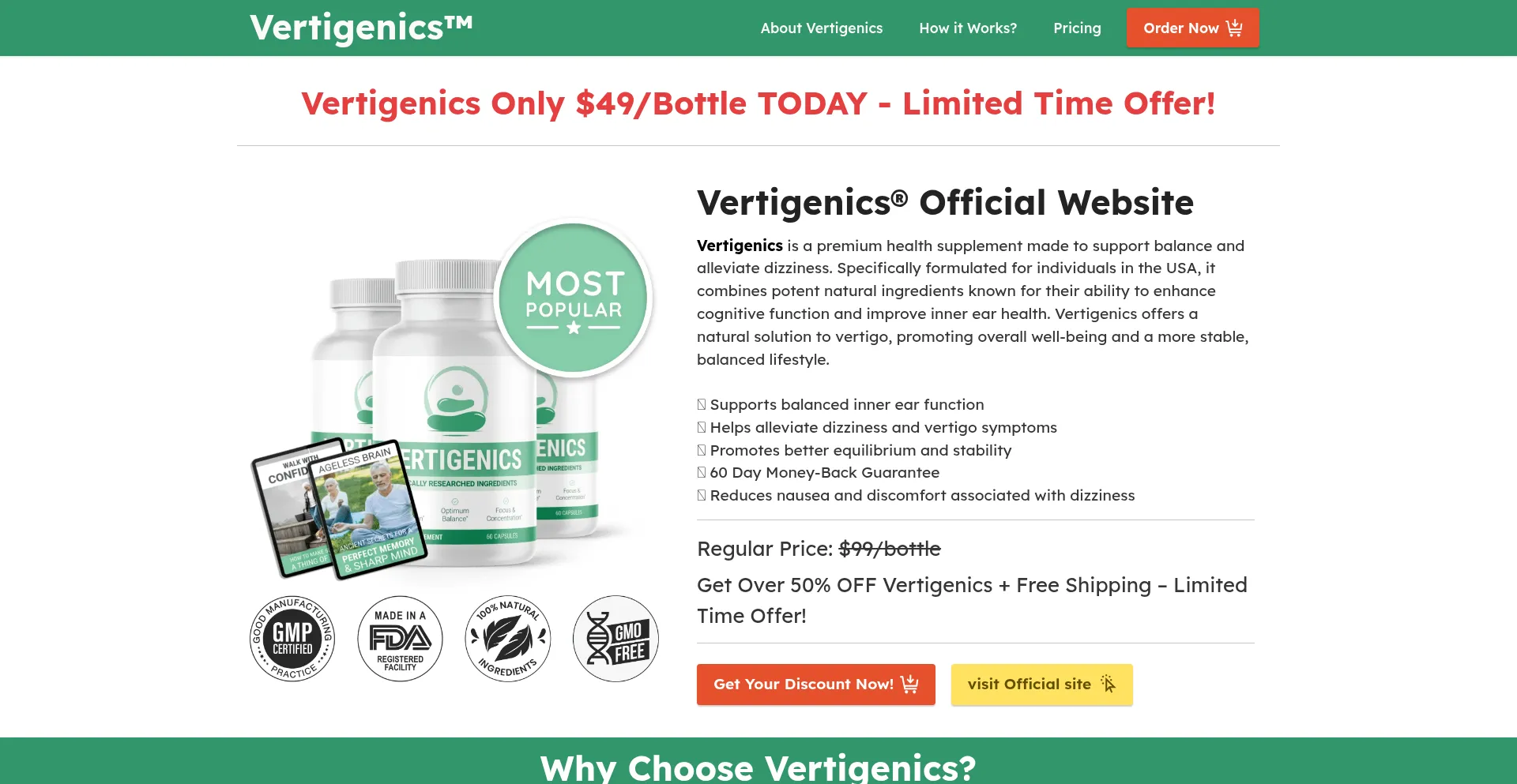 Website screenshot of Go-vertigenic.com
