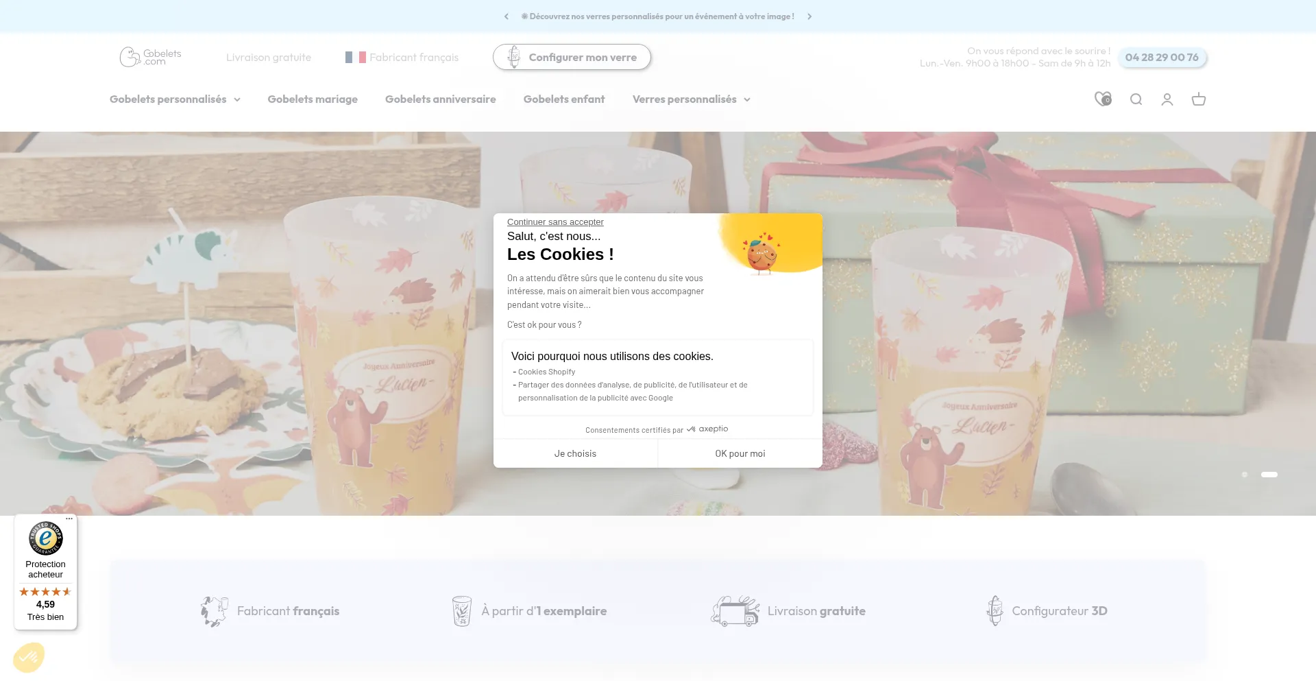 Website screenshot of Gobelets.com