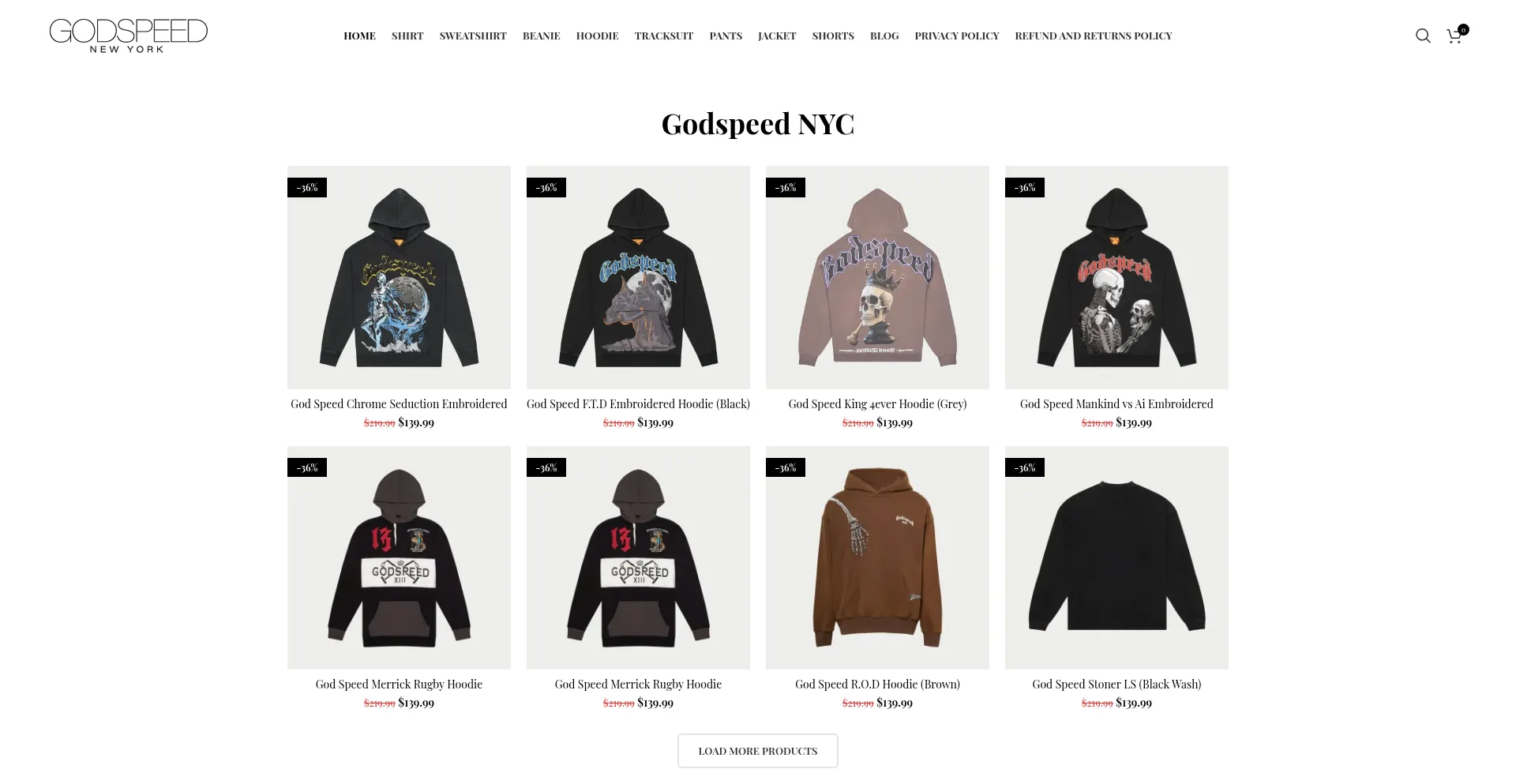 Website screenshot of Godspeednyc.shop