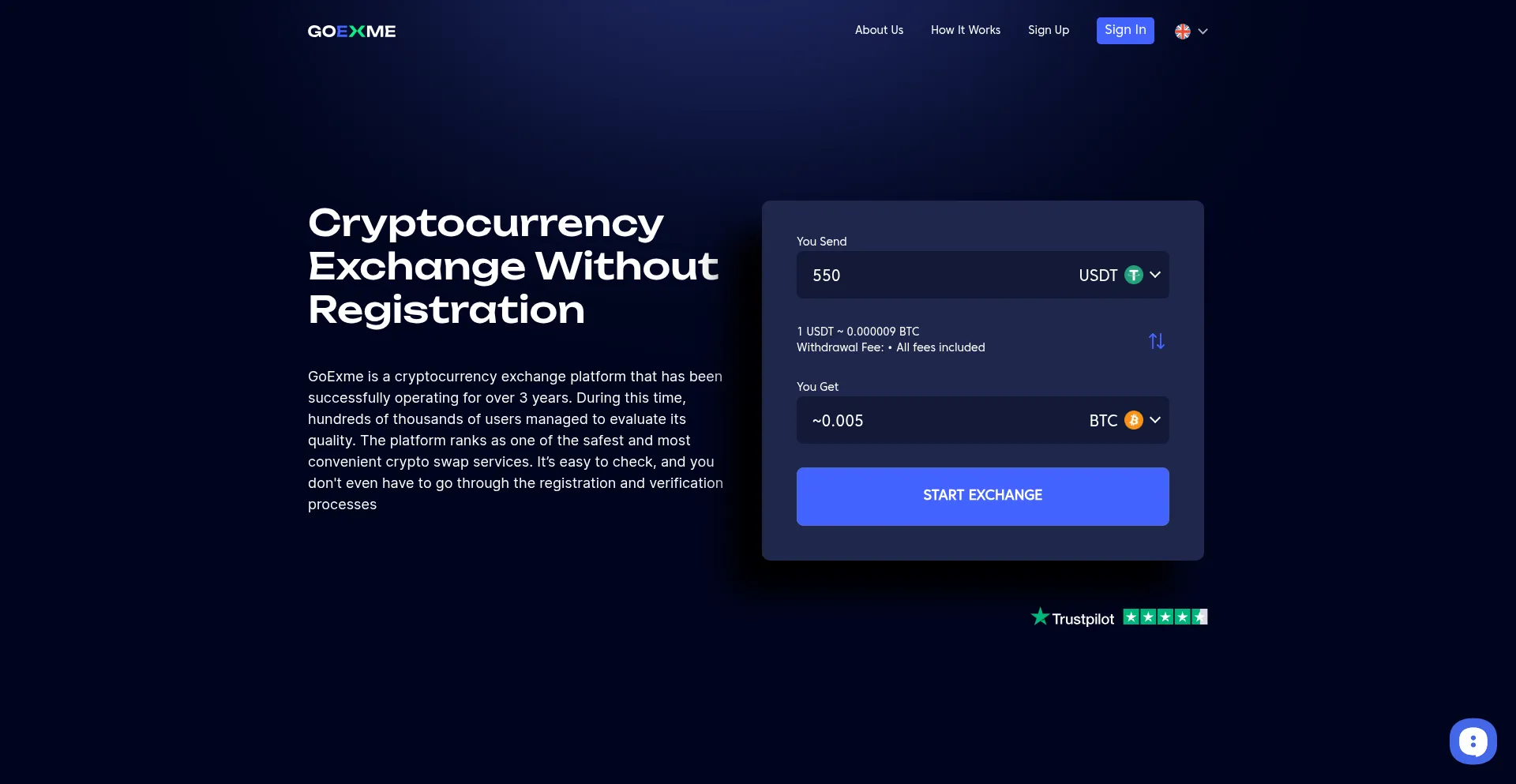 Website screenshot of Goexme.io