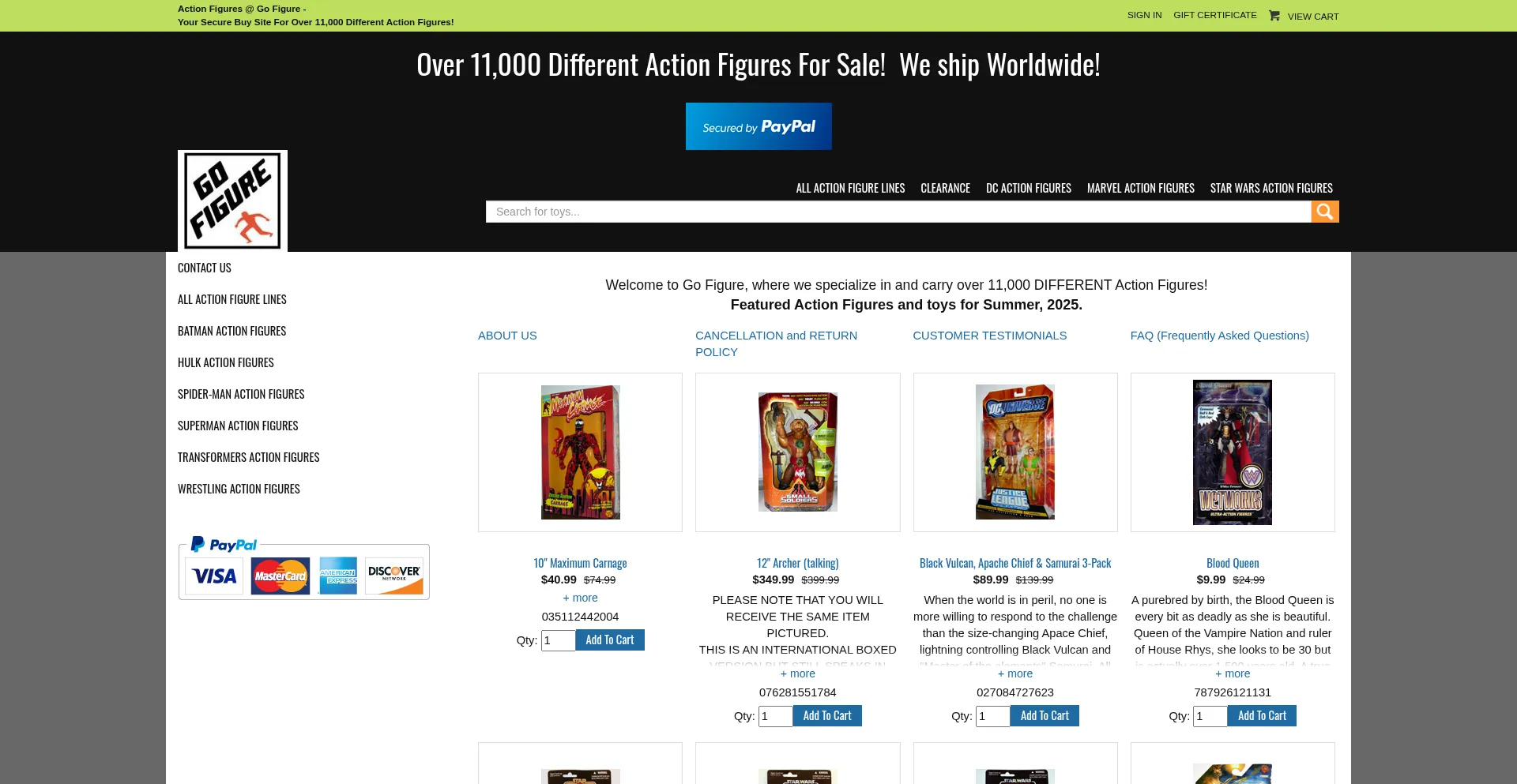 Website screenshot of Gofigure.toys