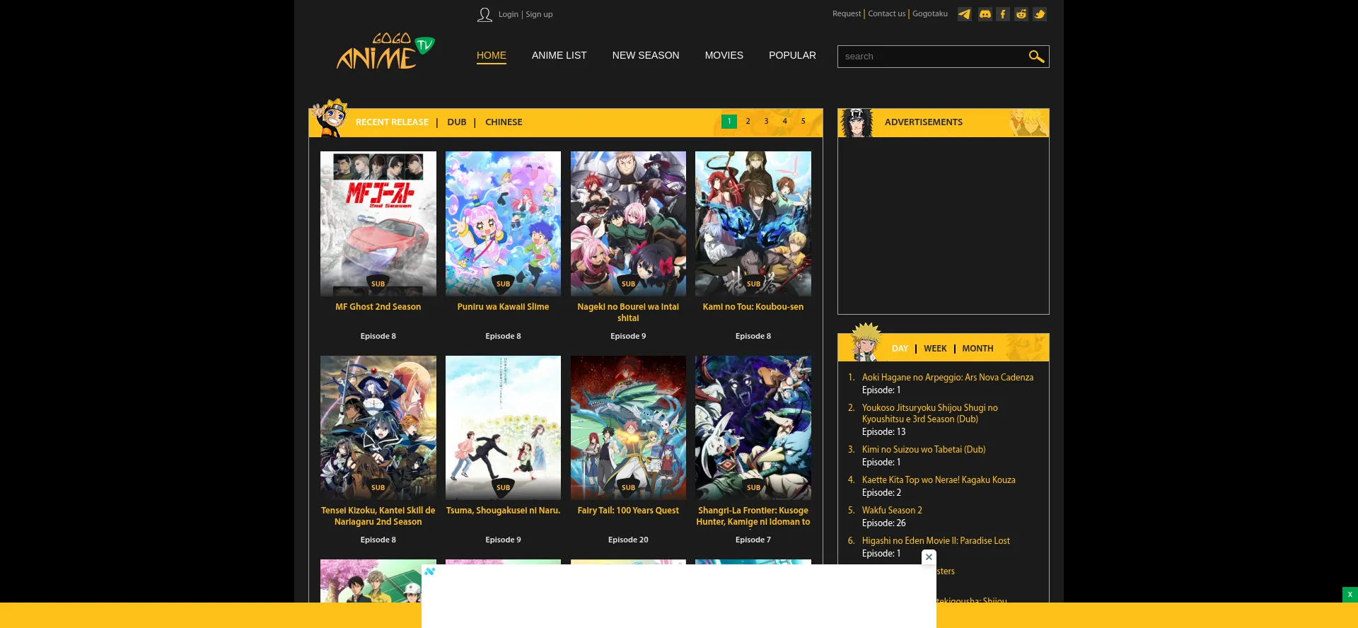 Website screenshot of Gogoanime.gg