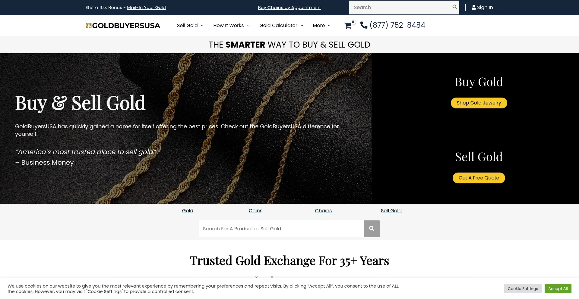 Website screenshot of Goldbuyersusa.com