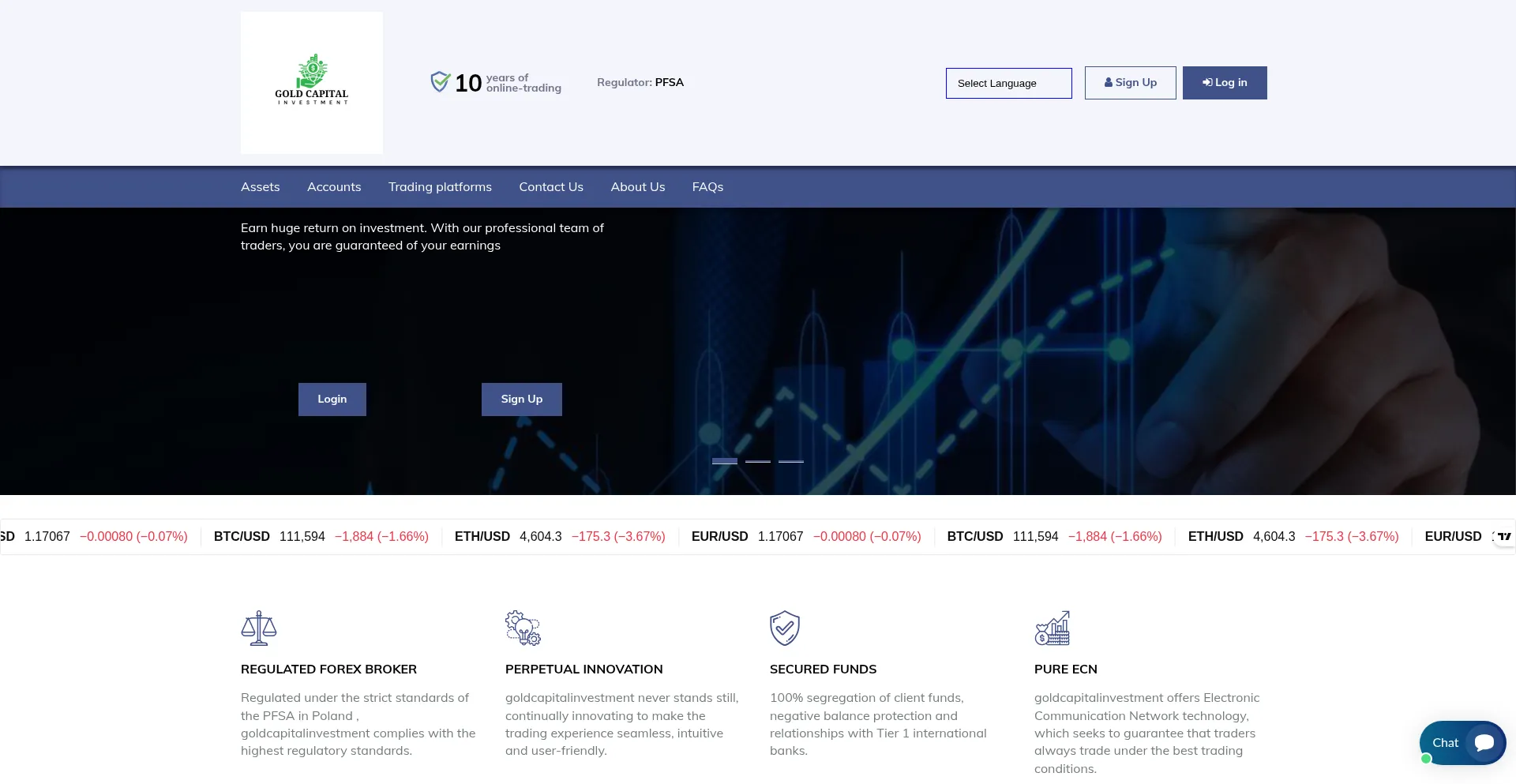 Website screenshot of Goldcapitalinvestment.com