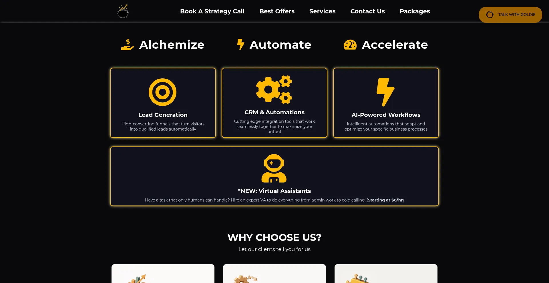 Website screenshot of Goldcauldron.com