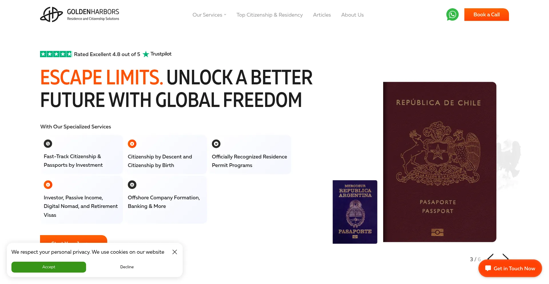 Website screenshot of Goldenharbors.com
